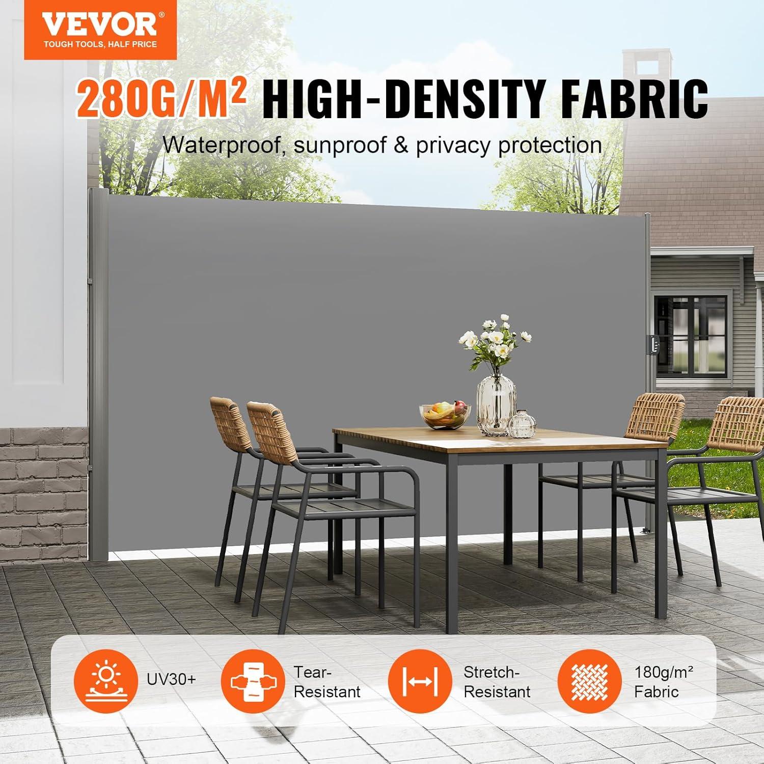 imageVEVOR Retractable Side Awning UV 50 71x 236 Full Aluminum RustProof Patio Sunshine Screen 280 g Thicken Privacy Divider ampamp Wind Screen for Courtyard Balcony Roof Terraces and Pools GrayGray