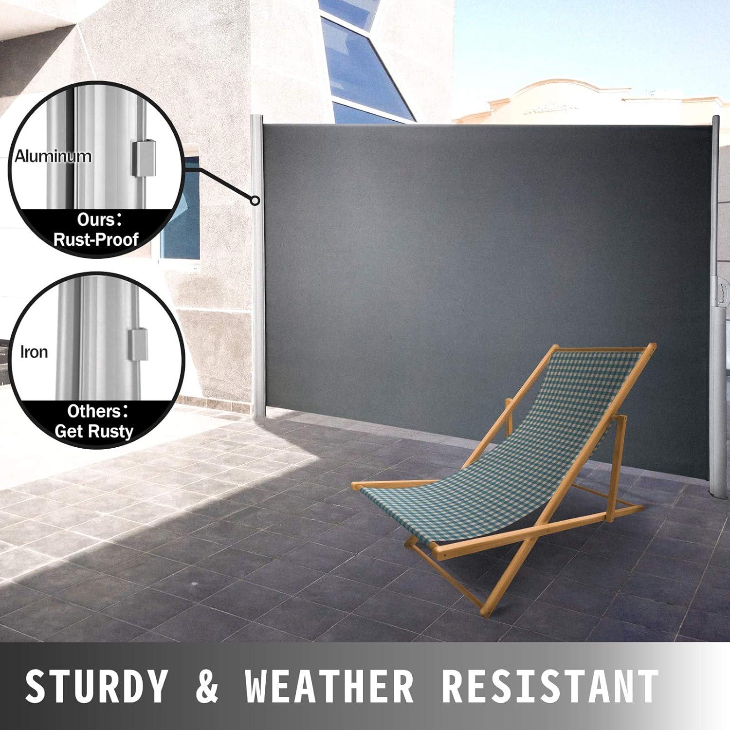 imageVEVOR Retractable Side Awning UV 50 71x 236 Full Aluminum RustProof Patio Sunshine Screen 280 g Thicken Privacy Divider ampamp Wind Screen for Courtyard Balcony Roof Terraces and Pools GrayBlack