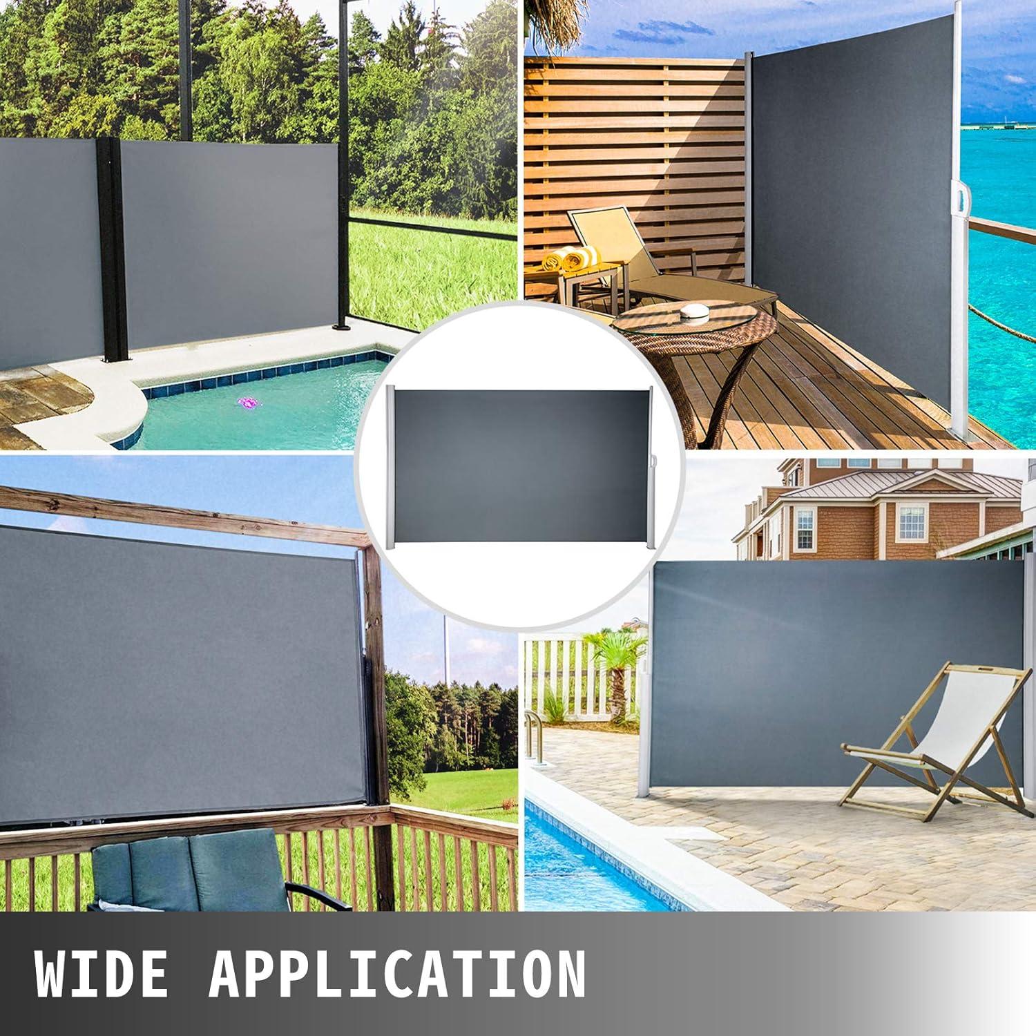 imageVEVOR Retractable Side Awning UV 50 71x 236 Full Aluminum RustProof Patio Sunshine Screen 280 g Thicken Privacy Divider ampamp Wind Screen for Courtyard Balcony Roof Terraces and Pools GrayBlack