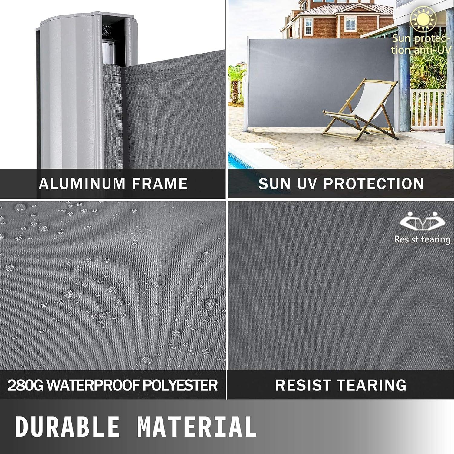 imageVEVOR Retractable Side Awning UV 50 71x 236 Full Aluminum RustProof Patio Sunshine Screen 280 g Thicken Privacy Divider ampamp Wind Screen for Courtyard Balcony Roof Terraces and Pools GrayGray