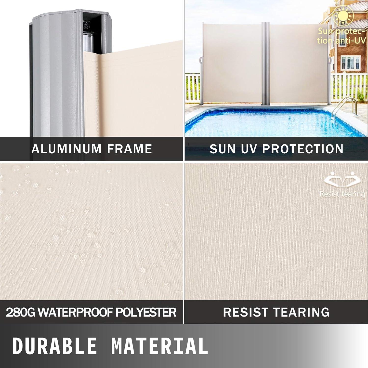 imageVEVOR Retractable Side Awning UV 50 71x 236 Full Aluminum RustProof Patio Sunshine Screen 280 g Thicken Privacy Divider ampamp Wind Screen for Courtyard Balcony Roof Terraces and Pools GrayBeige