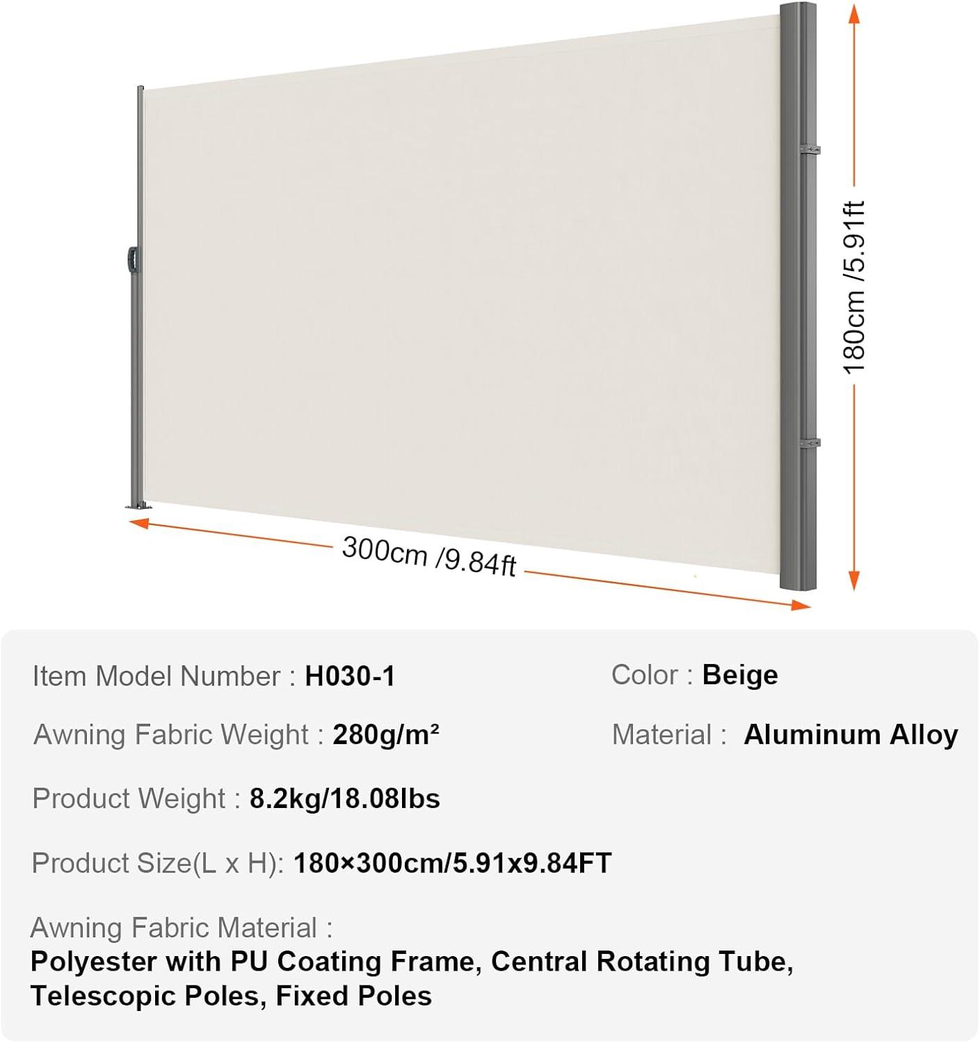 imageVEVOR Retractable Side Awning UV 50 71x 236 Full Aluminum RustProof Patio Sunshine Screen 280 g Thicken Privacy Divider ampamp Wind Screen for Courtyard Balcony Roof Terraces and Pools GrayBeige
