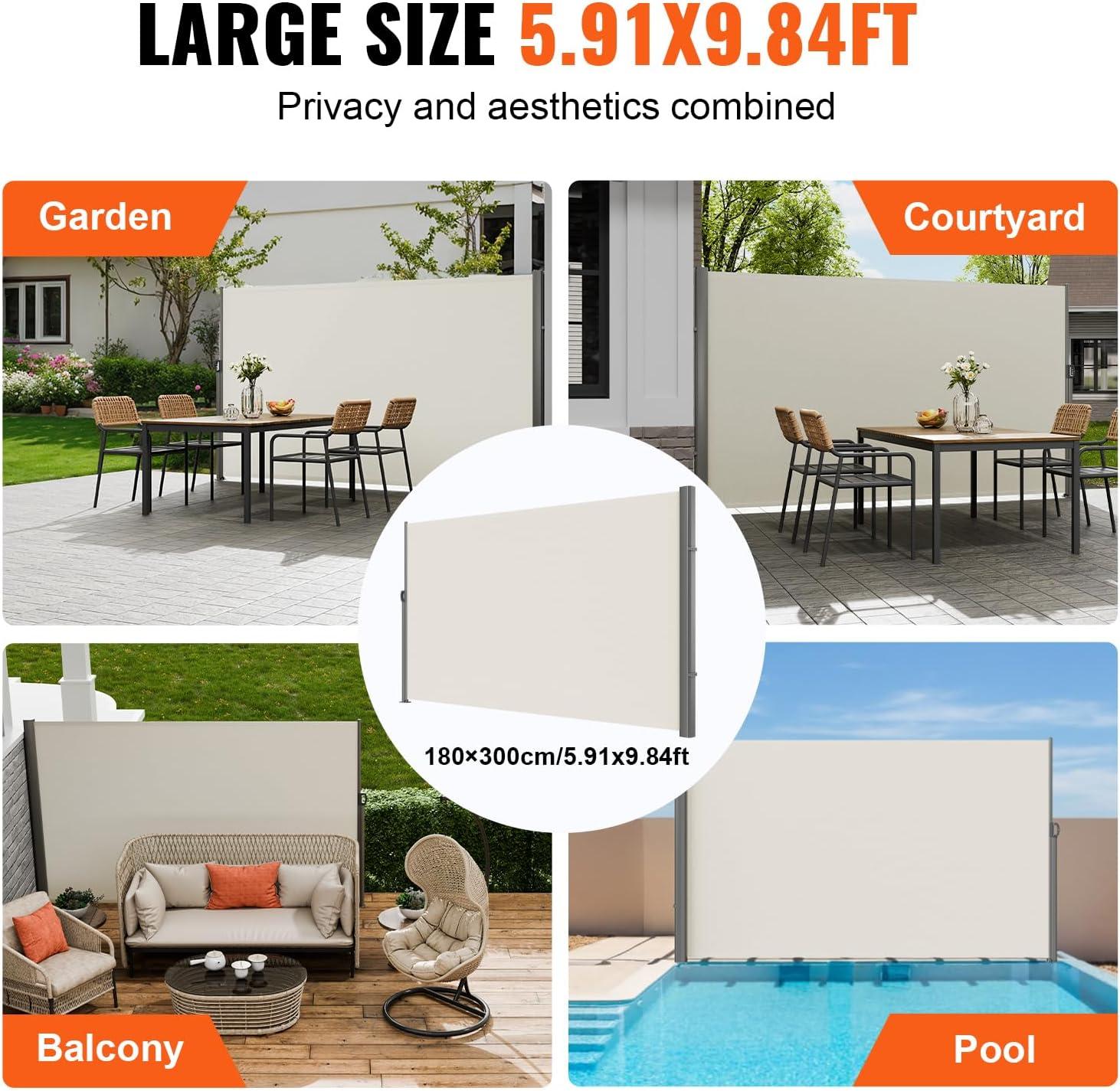 imageVEVOR Retractable Side Awning UV 50 71x 236 Full Aluminum RustProof Patio Sunshine Screen 280 g Thicken Privacy Divider ampamp Wind Screen for Courtyard Balcony Roof Terraces and Pools GrayBeige
