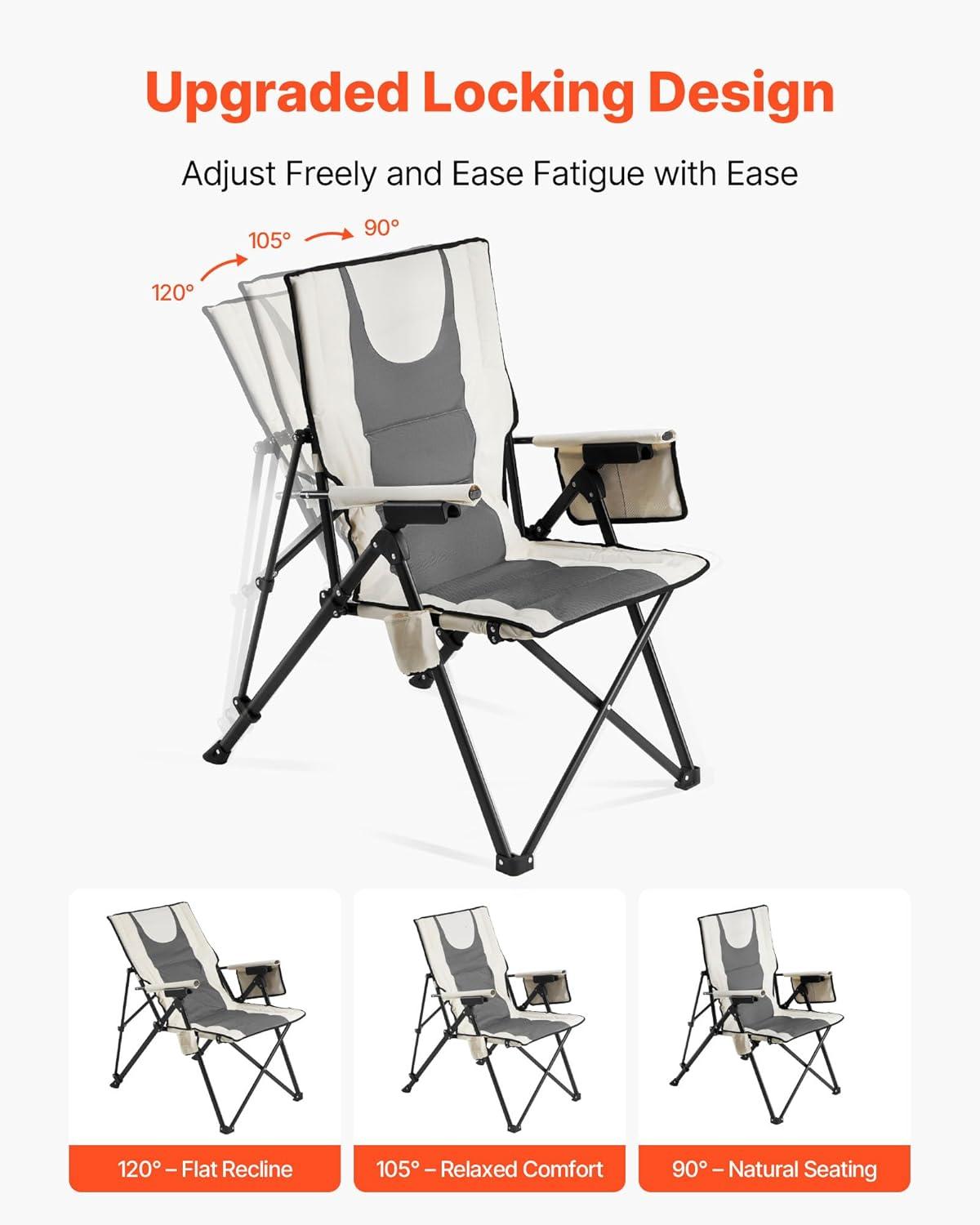 imageVEVOR Rocking Camping Chair Portable Folding Rocker HeavyDuty Lawn Chair Recliner with Cupholder ampamp Pocket Supports 225lbs Fully Padded Camp Chairs for Outdoor Patio Backyard Porch GardenStandard