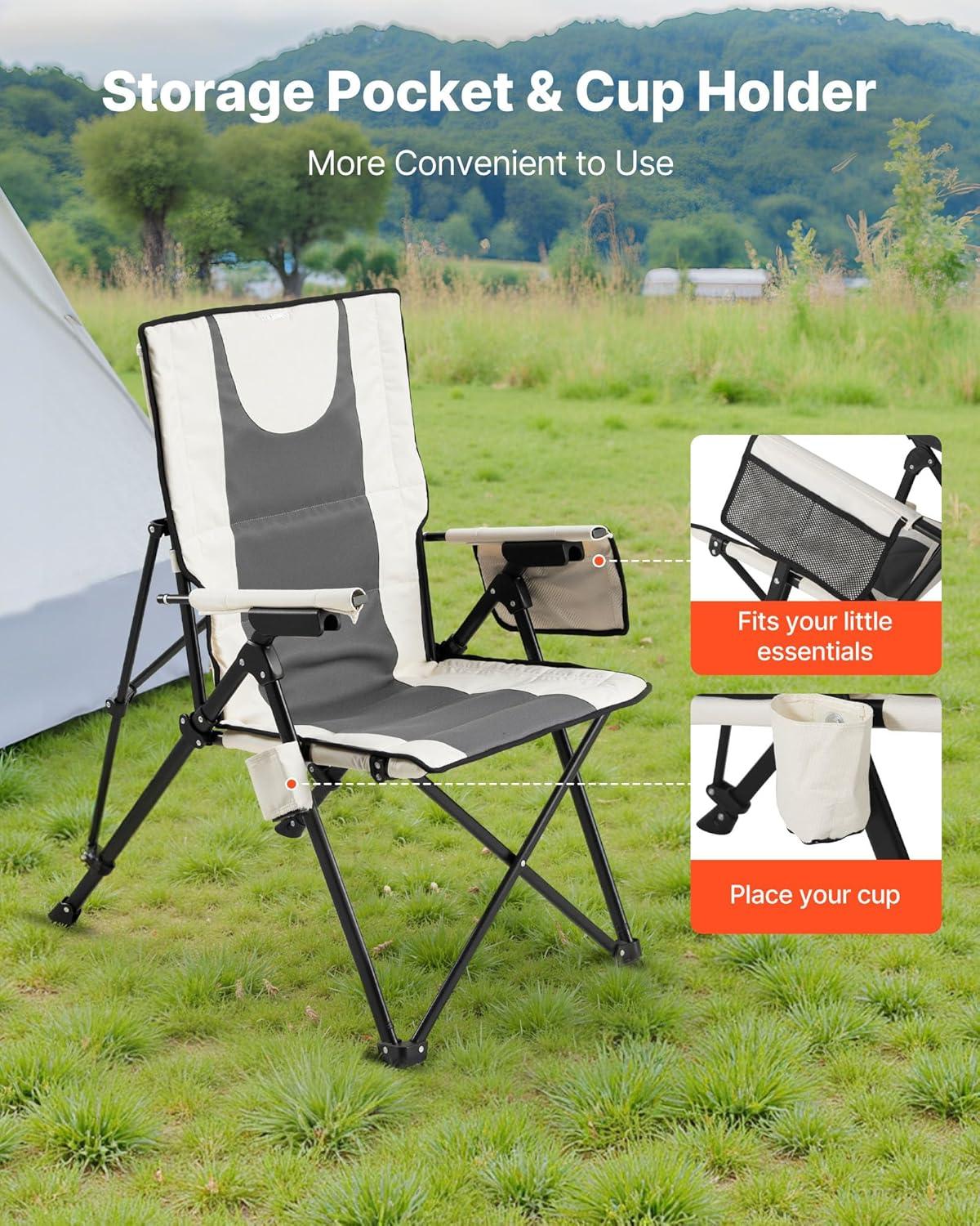 imageVEVOR Rocking Camping Chair Portable Folding Rocker HeavyDuty Lawn Chair Recliner with Cupholder ampamp Pocket Supports 225lbs Fully Padded Camp Chairs for Outdoor Patio Backyard Porch GardenStandard