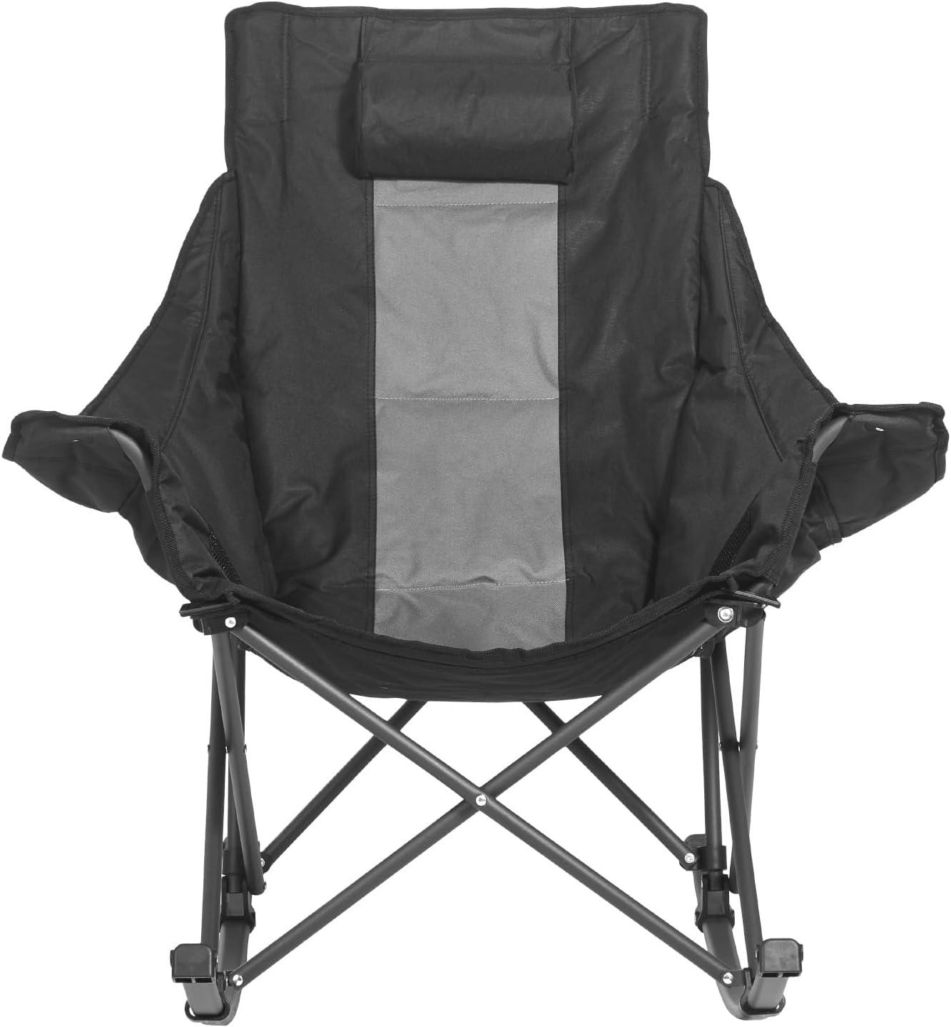 imageVEVOR Rocking Camping Chair Portable Folding Rocker HeavyDuty Lawn Chair Recliner with Cupholder ampamp Pocket Supports 225lbs Fully Padded Camp Chairs for Outdoor Patio Backyard Porch GardenRocker