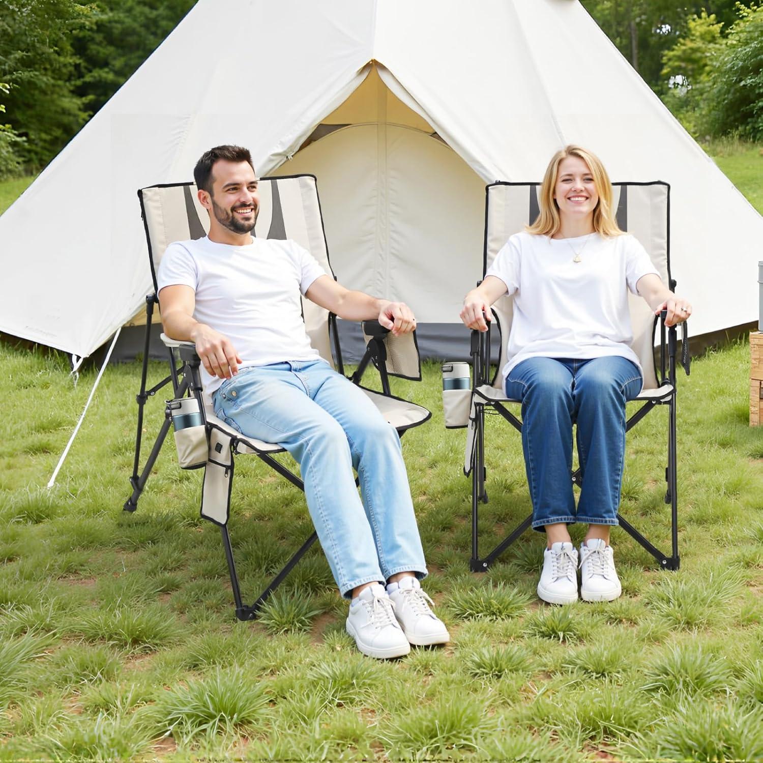 imageVEVOR Rocking Camping Chair Portable Folding Rocker HeavyDuty Lawn Chair Recliner with Cupholder ampamp Pocket Supports 225lbs Fully Padded Camp Chairs for Outdoor Patio Backyard Porch GardenHeatedStandard
