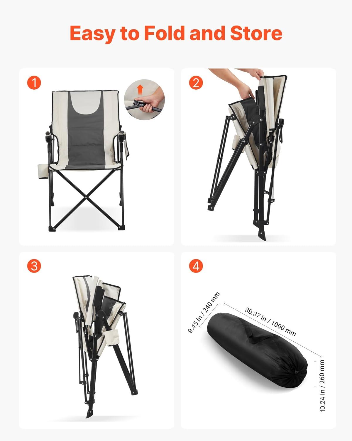 imageVEVOR Rocking Camping Chair Portable Folding Rocker HeavyDuty Lawn Chair Recliner with Cupholder ampamp Pocket Supports 225lbs Fully Padded Camp Chairs for Outdoor Patio Backyard Porch GardenStandard
