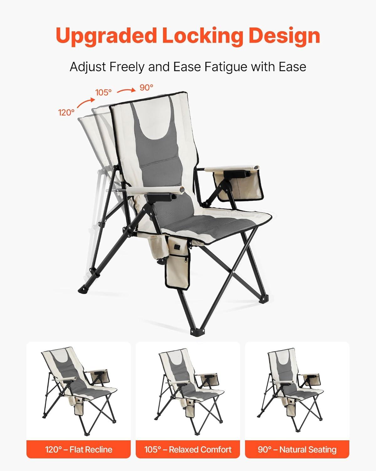 imageVEVOR Rocking Camping Chair Portable Folding Rocker HeavyDuty Lawn Chair Recliner with Cupholder ampamp Pocket Supports 225lbs Fully Padded Camp Chairs for Outdoor Patio Backyard Porch GardenHeatedStandard