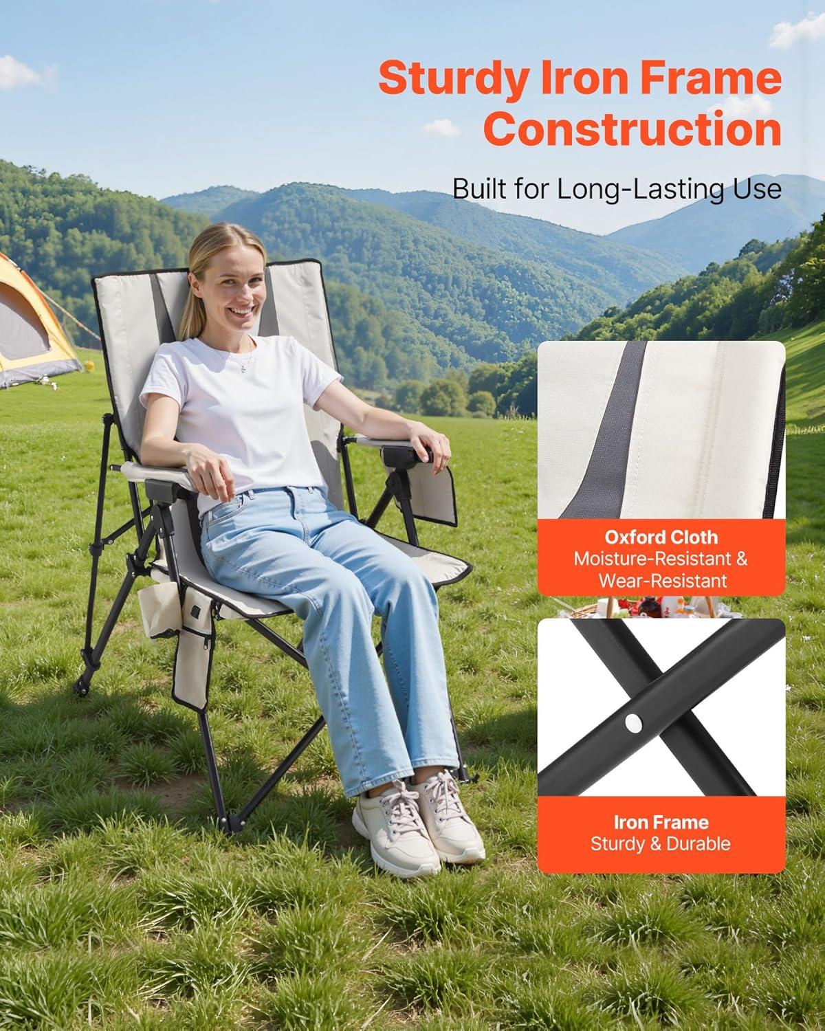 imageVEVOR Rocking Camping Chair Portable Folding Rocker HeavyDuty Lawn Chair Recliner with Cupholder ampamp Pocket Supports 225lbs Fully Padded Camp Chairs for Outdoor Patio Backyard Porch GardenHeatedStandard