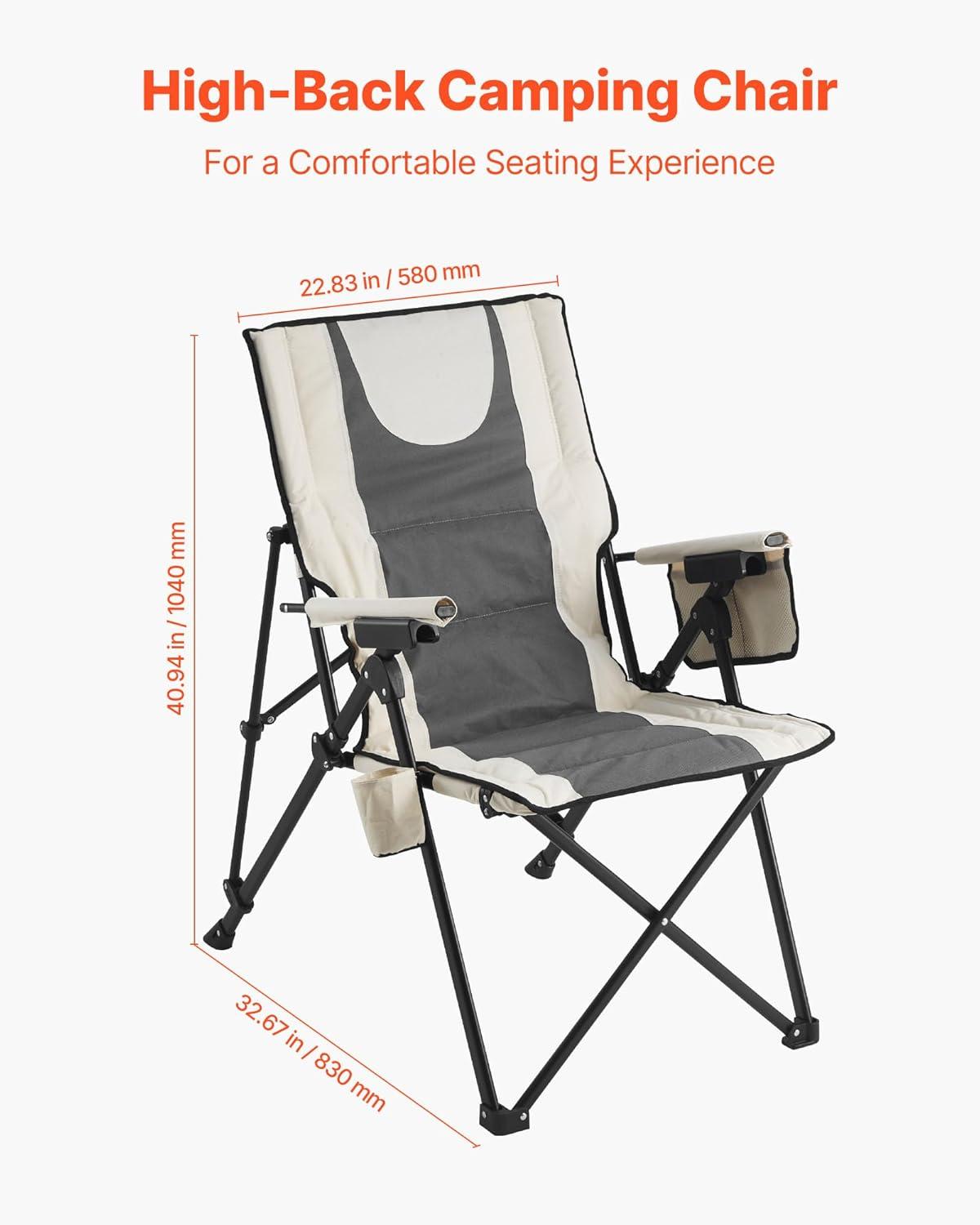 imageVEVOR Rocking Camping Chair Portable Folding Rocker HeavyDuty Lawn Chair Recliner with Cupholder ampamp Pocket Supports 225lbs Fully Padded Camp Chairs for Outdoor Patio Backyard Porch GardenStandard