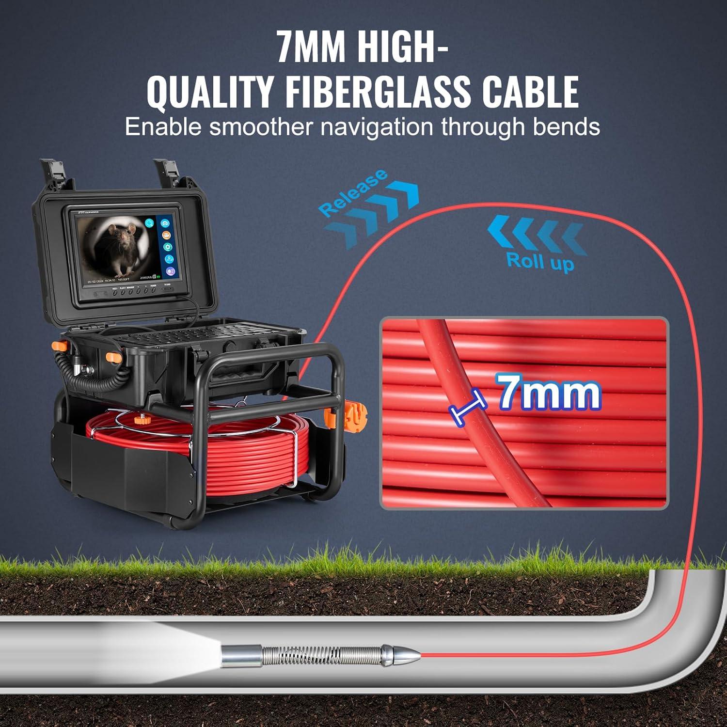 imageVEVOR Sewer Camera 165 ft50m SelfLeveling Drain Camera with 512Hz Transmitter Distance Counter 9quot Screen 1080P HD Snake Plumbing Cameras with Lights12 LED ampamp 32GB Card for Duct Pipe