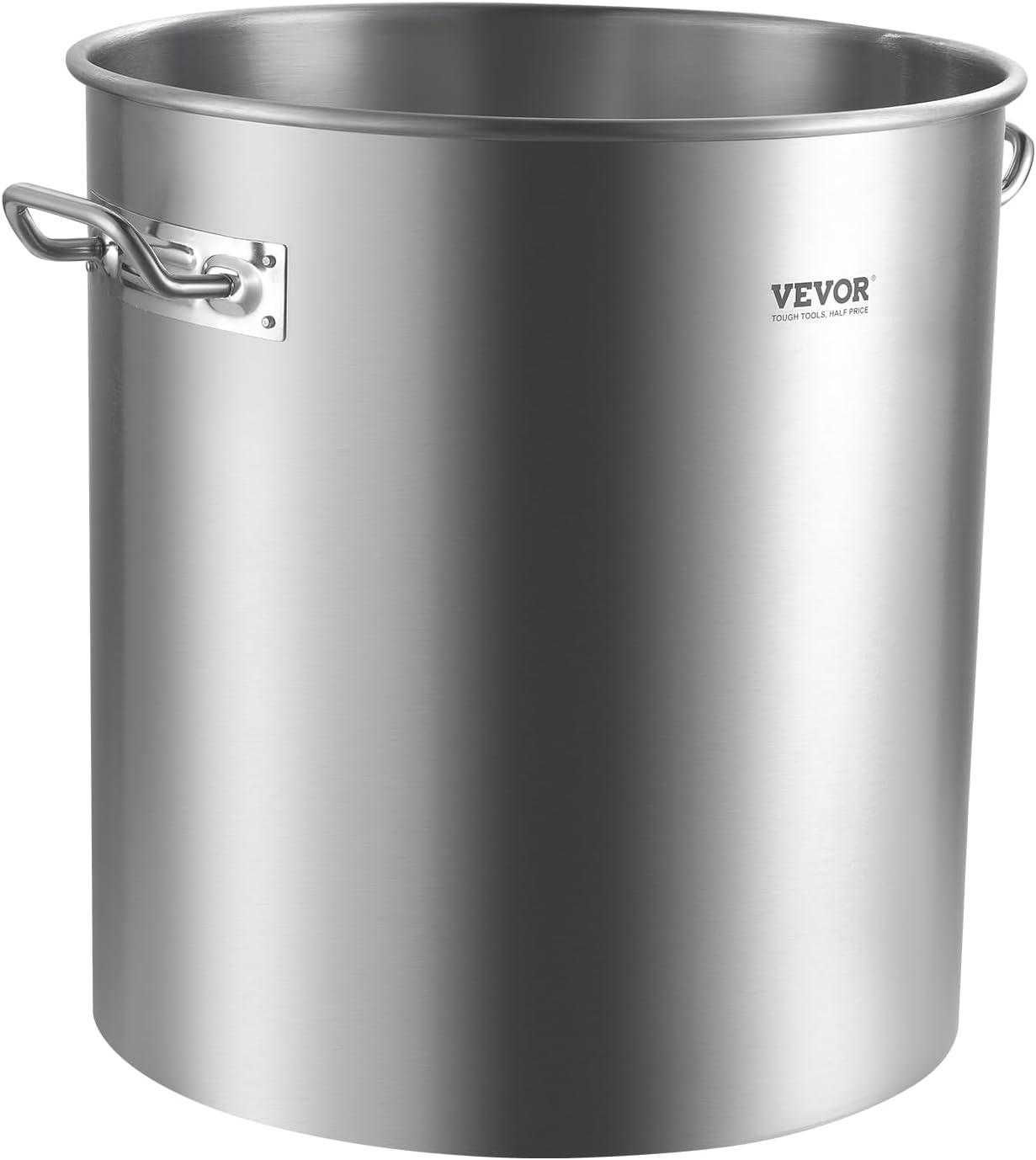 imageVEVOR Stainless Steel Stockpot 84 Quart Large Cooking Pots Cookware Sauce Pot with Basket Lid and Handle Heavy Duty Commercial Grade Stock Pot Sanding Treatment for Large Groups Events Silver571 Quarts
