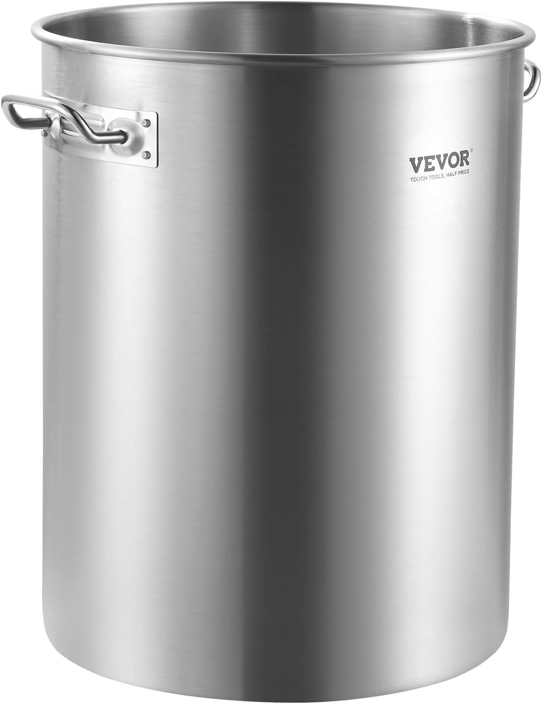imageVEVOR Stainless Steel Stockpot 84 Quart Large Cooking Pots Cookware Sauce Pot with Basket Lid and Handle Heavy Duty Commercial Grade Stock Pot Sanding Treatment for Large Groups Events Silver359 Quarts