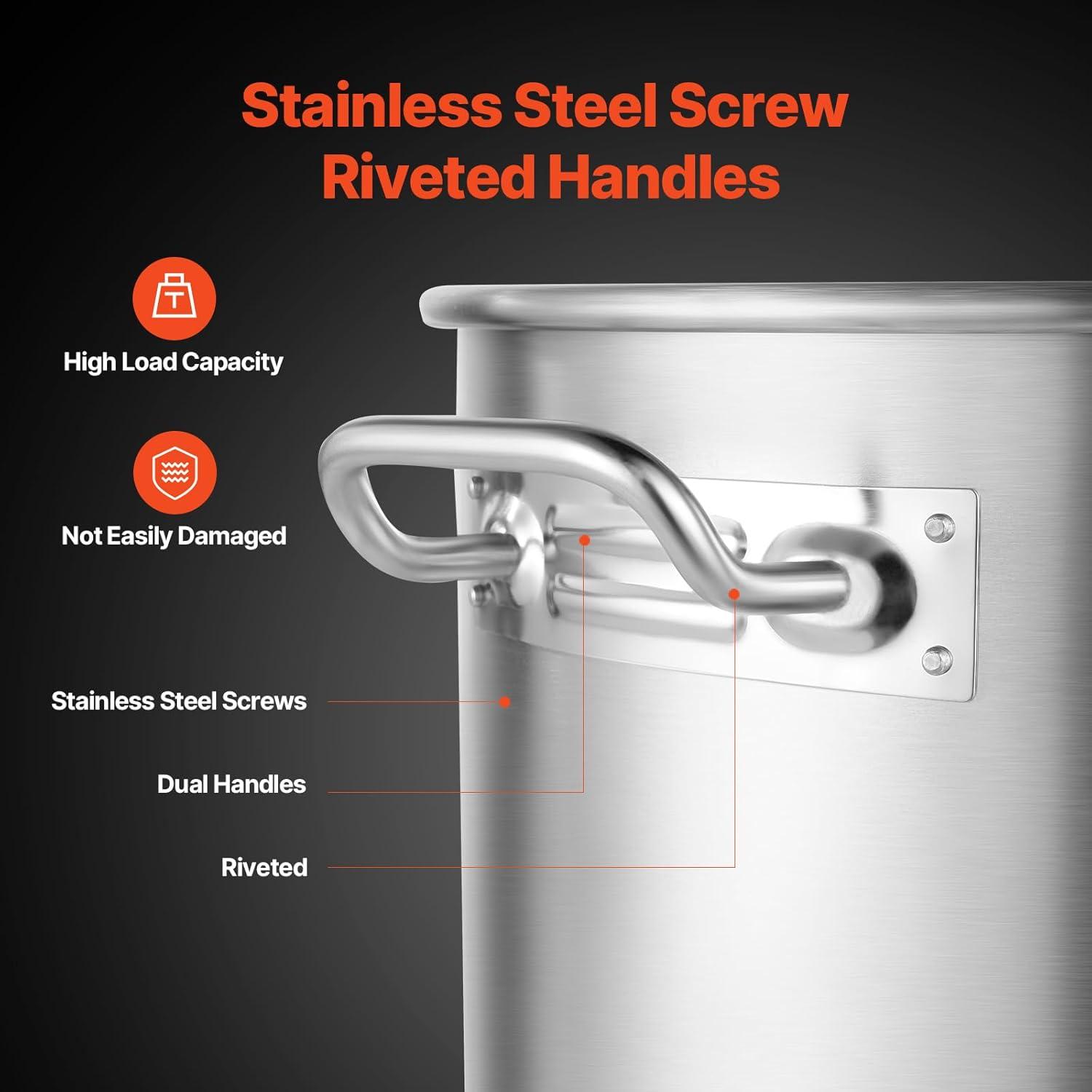 imageVEVOR Stainless Steel Stockpot 84 Quart Large Cooking Pots Cookware Sauce Pot with Basket Lid and Handle Heavy Duty Commercial Grade Stock Pot Sanding Treatment for Large Groups Events Silver571 Quarts