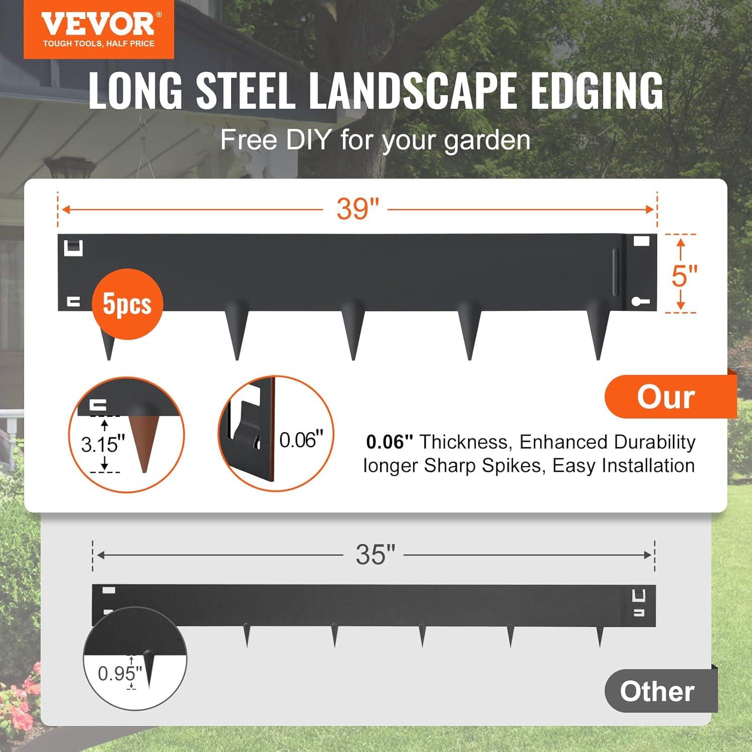 imageVEVOR Steel Landscape Edging 5 Packs 39 x 3 in RustResistant Metal Landscape Edging Bendable Garden Edging Border Heavy Duty Lawn Edging EasytoInstall Flower Bed Yard Pathway Divider Black39 L x 5 H