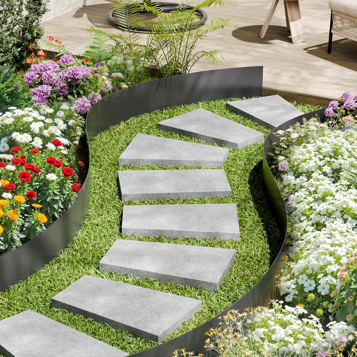 imageVEVOR Steel Landscape Edging 6 Packs 40 x 6 in RustResistant Metal Landscape Edging Bendable Garden Edging Border Heavy Duty Lawn Edging EasytoInstall Flower Bed Yard Pathway Divider Black40 L x 12 H 4 Pack