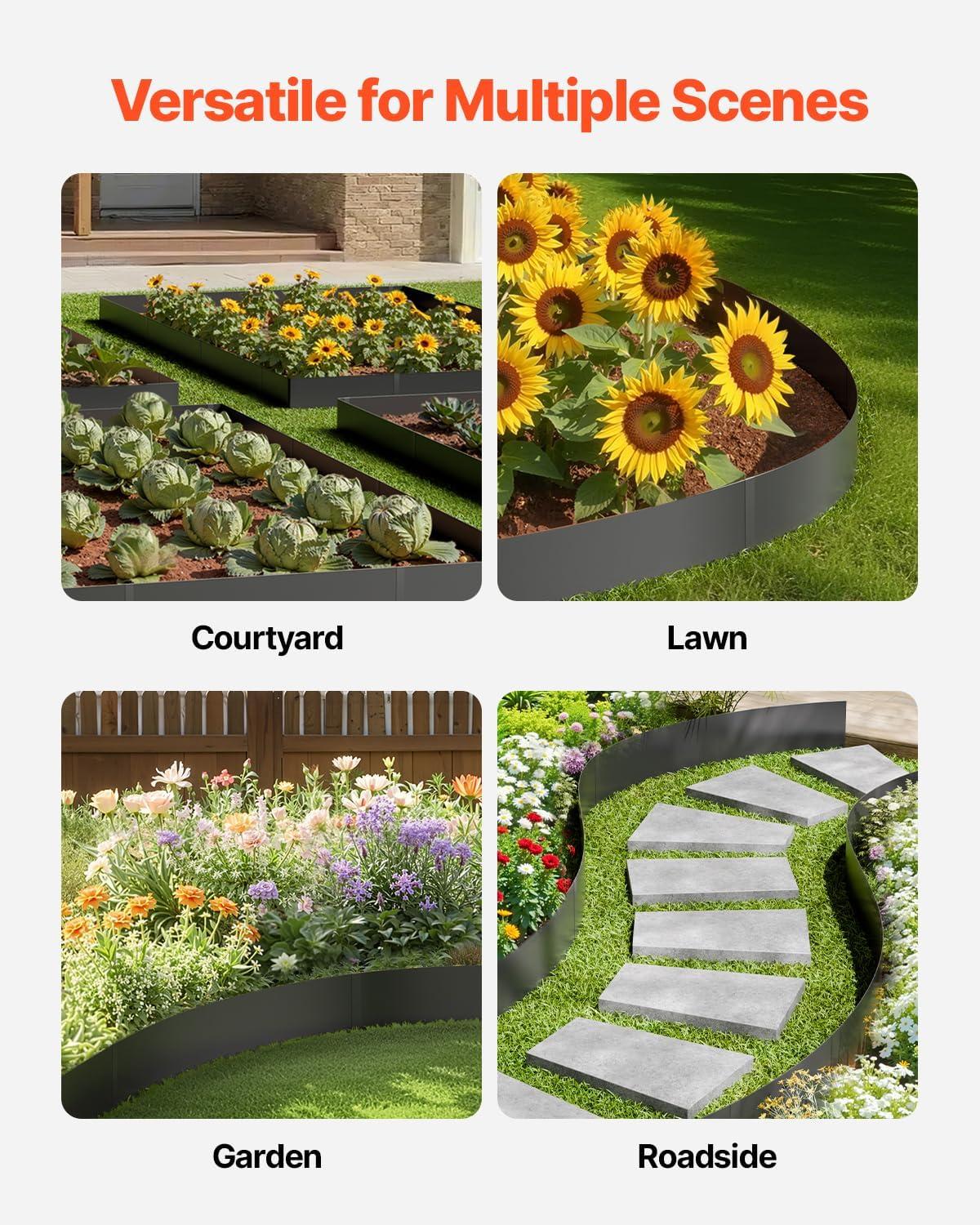 imageVEVOR Steel Landscape Edging 6 Packs 40 x 6 in RustResistant Metal Landscape Edging Bendable Garden Edging Border Heavy Duty Lawn Edging EasytoInstall Flower Bed Yard Pathway Divider Black40 L x 12 H 4 Pack
