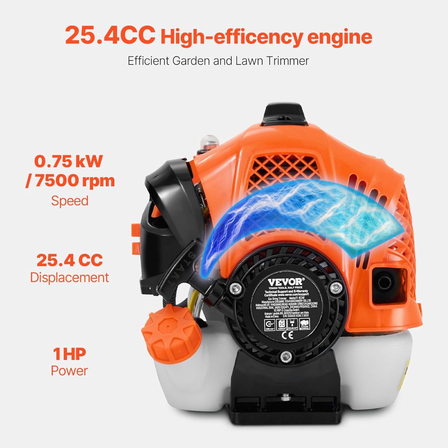 imageVEVOR String Trimmer 252CC 2Stroke Gas Powered Weed Wacker 169quot Cordless Grass Trimmer MultiFunctional Lawn Edger with Shoulder Strap ampamp 3T Blade Weed Eater for Quick Grass Cleaning