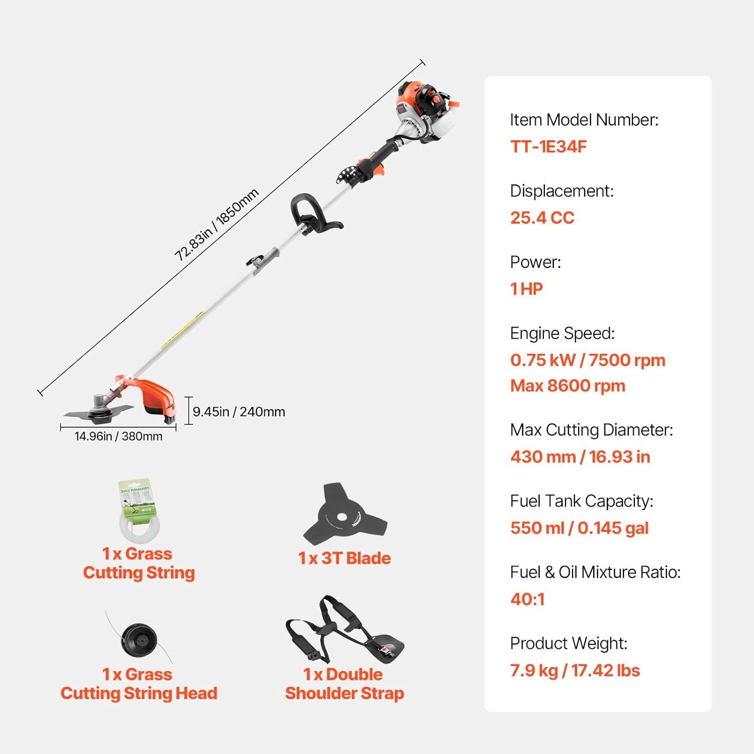 imageVEVOR String Trimmer 252CC 2Stroke Gas Powered Weed Wacker 169quot Cordless Grass Trimmer MultiFunctional Lawn Edger with Shoulder Strap ampamp 3T Blade Weed Eater for Quick Grass Cleaning