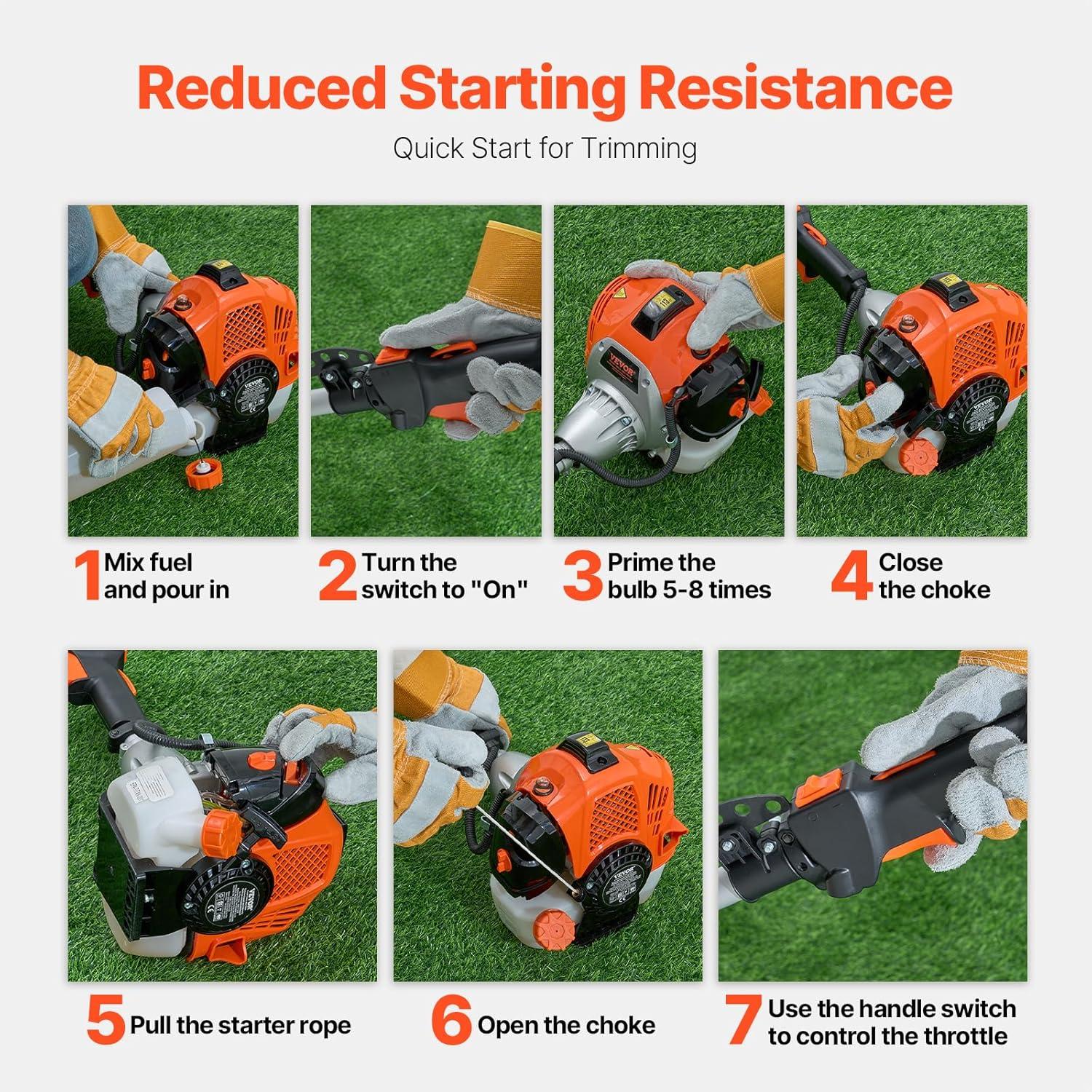 imageVEVOR String Trimmer 252CC 2Stroke Gas Powered Weed Wacker 169quot Cordless Grass Trimmer MultiFunctional Lawn Edger with Shoulder Strap ampamp 3T Blade Weed Eater for Quick Grass Cleaning