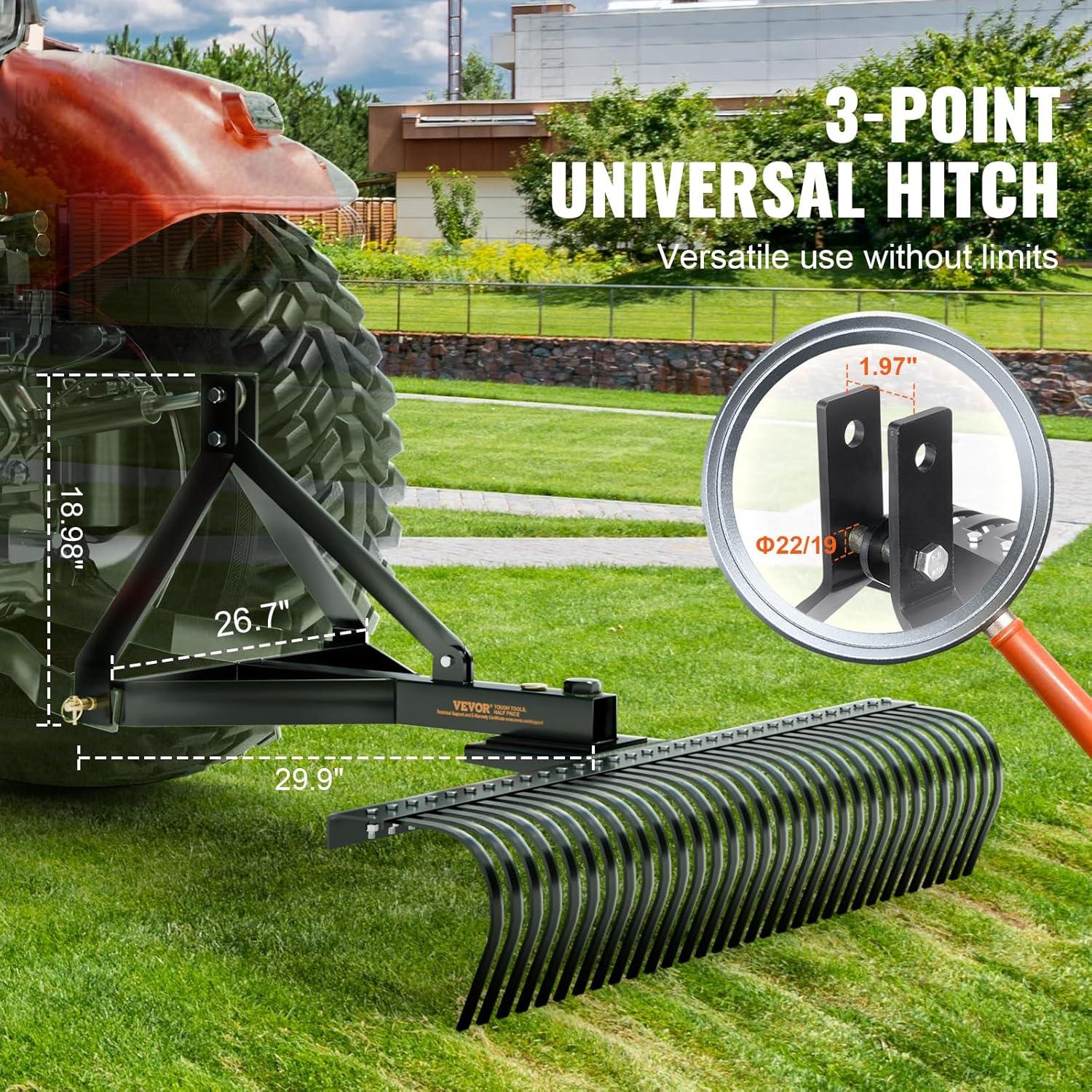 imageVEVOR Tow Behind Dethatcher 40inch Tow Dethatcher with 20 Spring Steel Tines Lawn Dethatcher Rake for ATV or Mower Tow Behind Lawn Rake with Lift Handle for Garden Farm Grass60Dethatcher with 3point Attachments