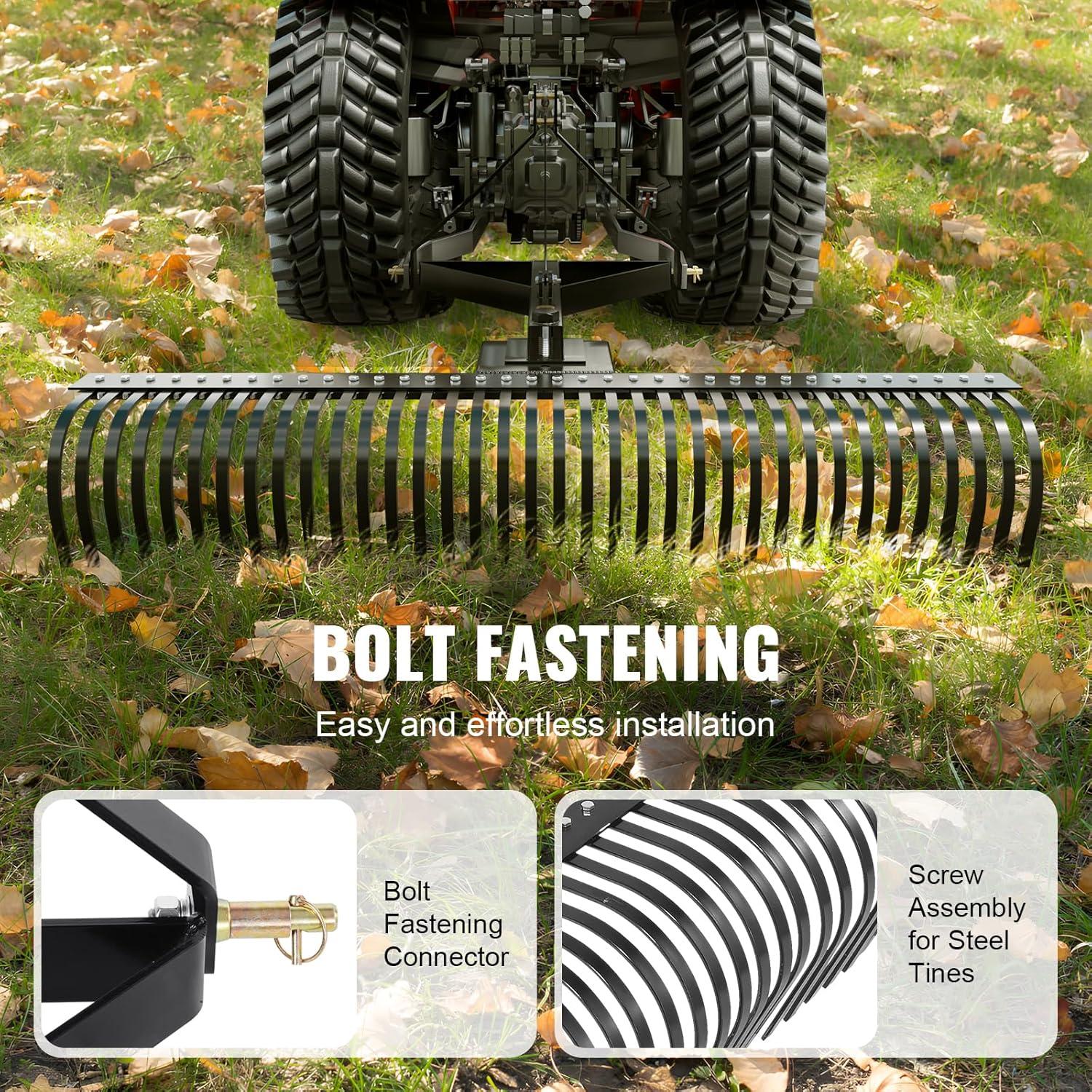 imageVEVOR Tow Behind Dethatcher 40inch Tow Dethatcher with 20 Spring Steel Tines Lawn Dethatcher Rake for ATV or Mower Tow Behind Lawn Rake with Lift Handle for Garden Farm Grass72Dethatcher with 3point Attachments