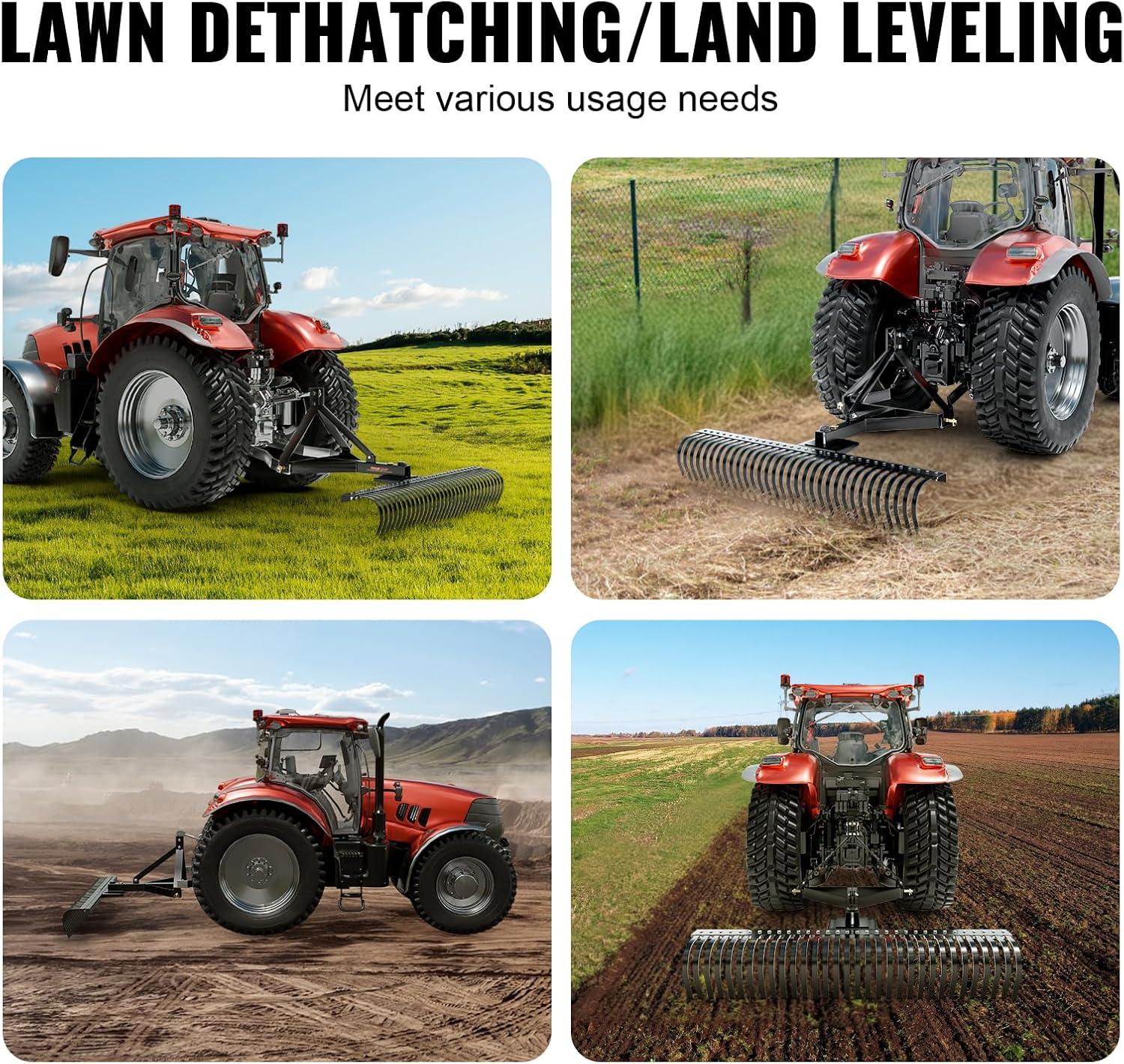 imageVEVOR Tow Behind Dethatcher 40inch Tow Dethatcher with 20 Spring Steel Tines Lawn Dethatcher Rake for ATV or Mower Tow Behind Lawn Rake with Lift Handle for Garden Farm Grass72Dethatcher with 3point Attachments