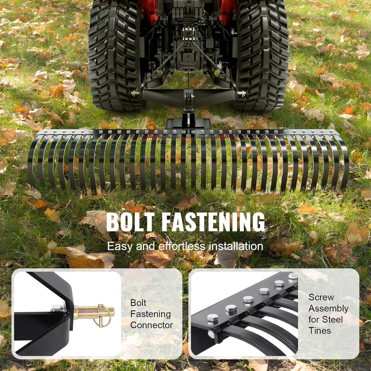imageVEVOR Tow Behind Dethatcher 40inch Tow Dethatcher with 20 Spring Steel Tines Lawn Dethatcher Rake for ATV or Mower Tow Behind Lawn Rake with Lift Handle for Garden Farm Grass60Dethatcher with 3point Attachments