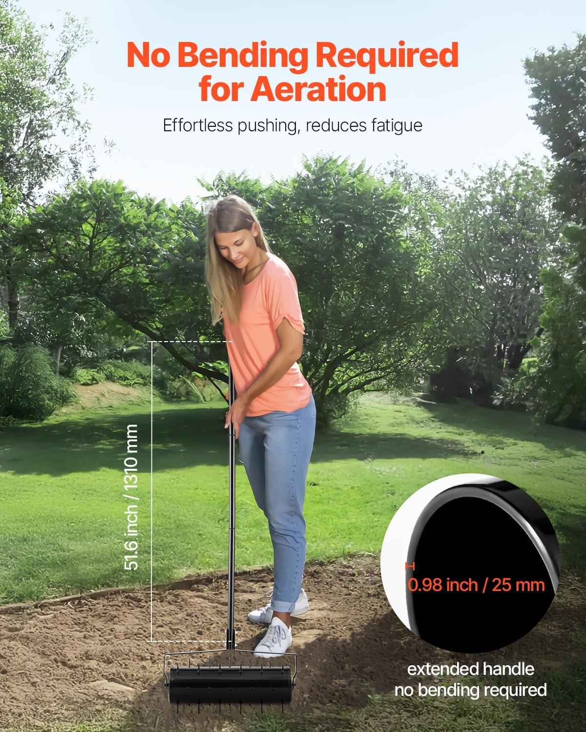 imageVEVOR Tow Behind Plug Aerator 40Inch Tow Behind Lawn Plug Aerator with Universal Hitch Pull Behind Aerator with Iron Spikes Alternately Arranged Lawn Aerator Tow Behind for Gardens Lawns FarmsRolling
