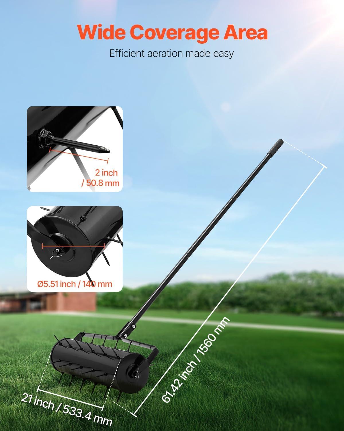 imageVEVOR Tow Behind Plug Aerator 40Inch Tow Behind Lawn Plug Aerator with Universal Hitch Pull Behind Aerator with Iron Spikes Alternately Arranged Lawn Aerator Tow Behind for Gardens Lawns FarmsRolling