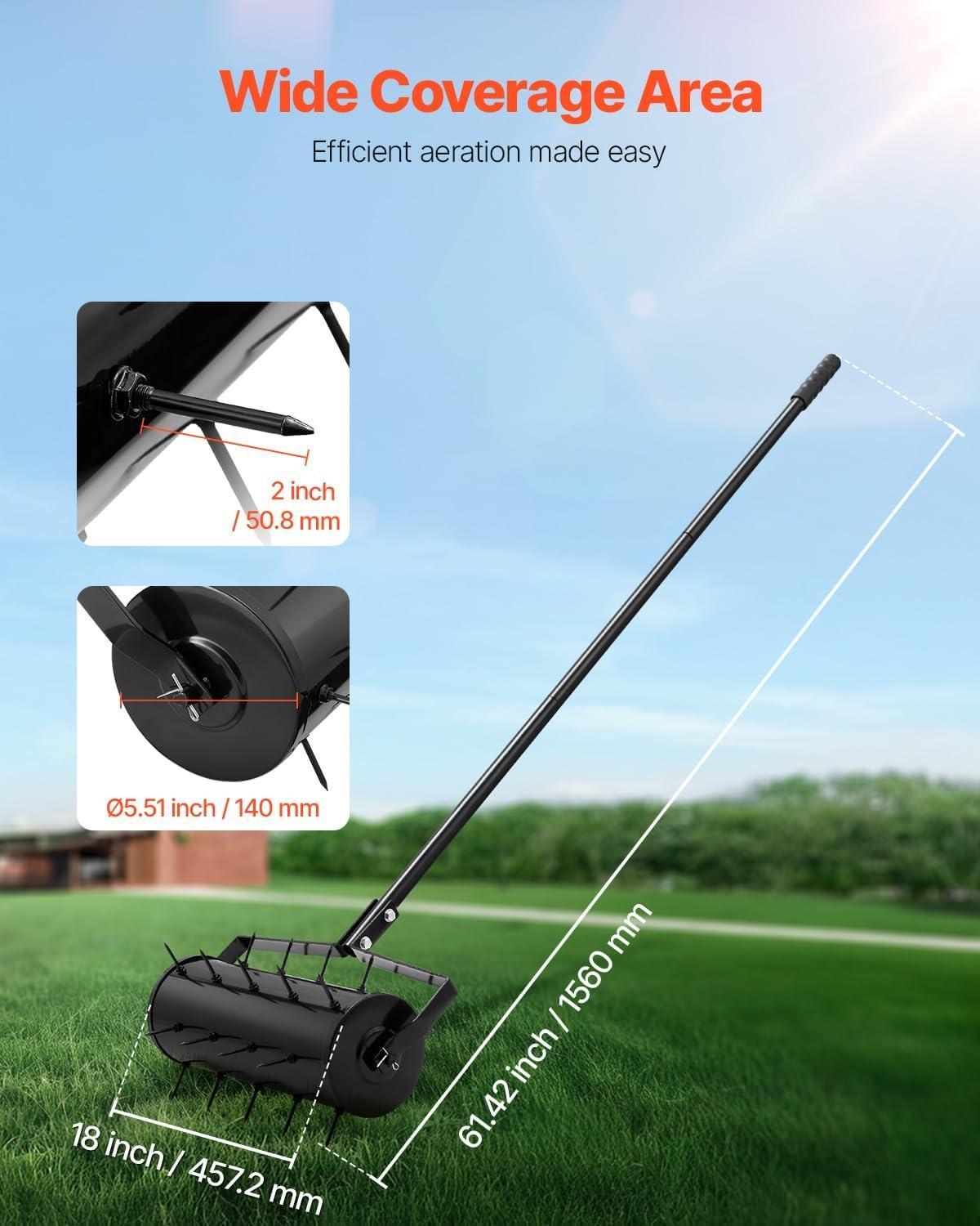 imageVEVOR Tow Behind Plug Aerator 40Inch Tow Behind Lawn Plug Aerator with Universal Hitch Pull Behind Aerator with Iron Spikes Alternately Arranged Lawn Aerator Tow Behind for Gardens Lawns FarmsRolling