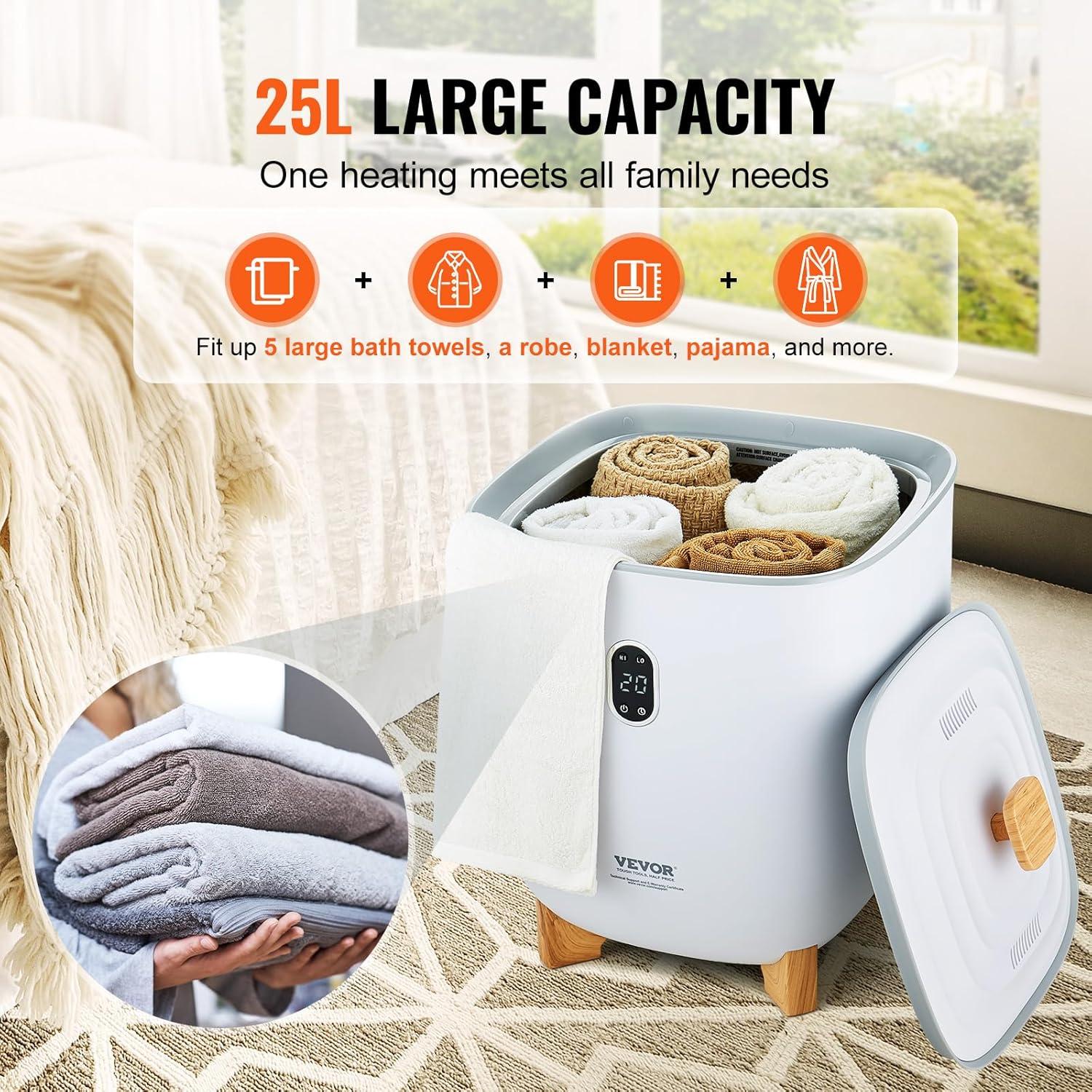 imageVEVOR Towel Warmers for Bathroom 25 L Towel Warmer Bucket with Auto Shut Off for Spa Fits up to 5 Oversized Towels Blankets Clothes Bathrobes PJs and MoreWhite