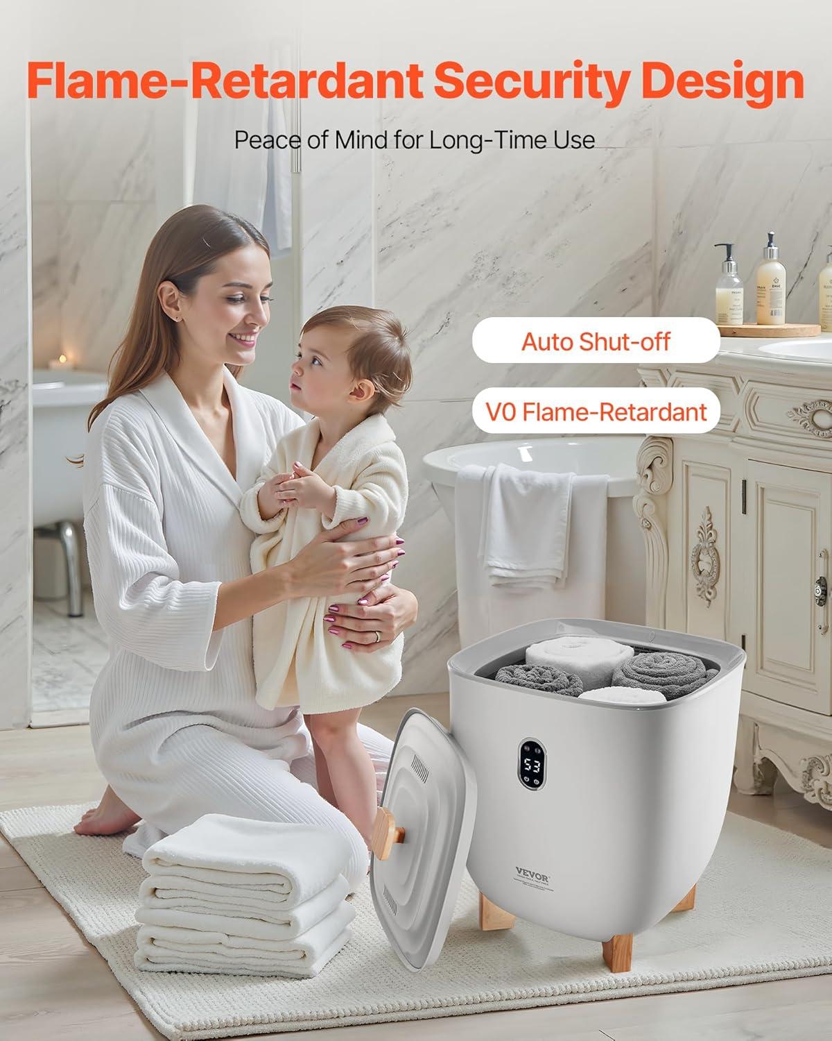 imageVEVOR Towel Warmers for Bathroom 25 L Towel Warmer Bucket with Auto Shut Off for Spa Fits up to 5 Oversized Towels Blankets Clothes Bathrobes PJs and MoreGray