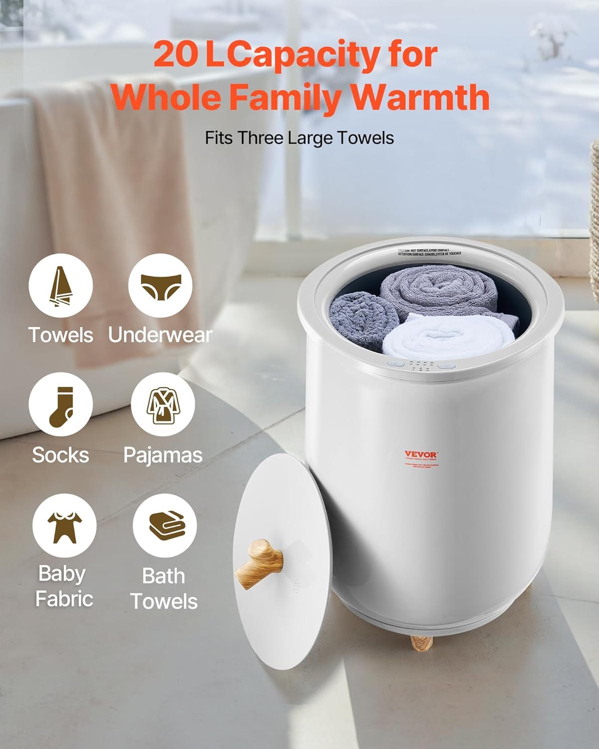 imageVEVOR Towel Warmers for Bathroom Towel Warmer Bucket Auto Shut Off for Spa Fits up to 3 Oversized Towels Blankets Clothes Bathrobes PJs and More GrayGray