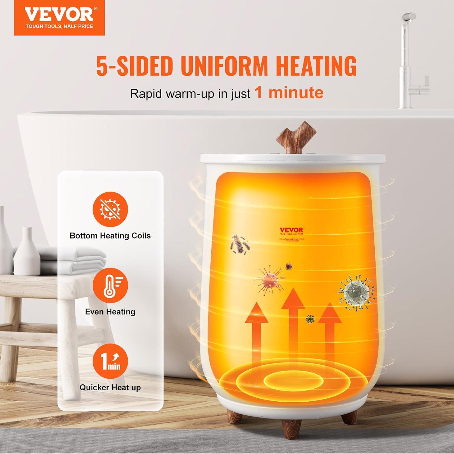 imageVEVOR Towel Warmers for Bathroom Towel Warmer Bucket Auto Shut Off for Spa Fits up to 3 Oversized Towels Blankets Clothes Bathrobes PJs and More GrayWhite