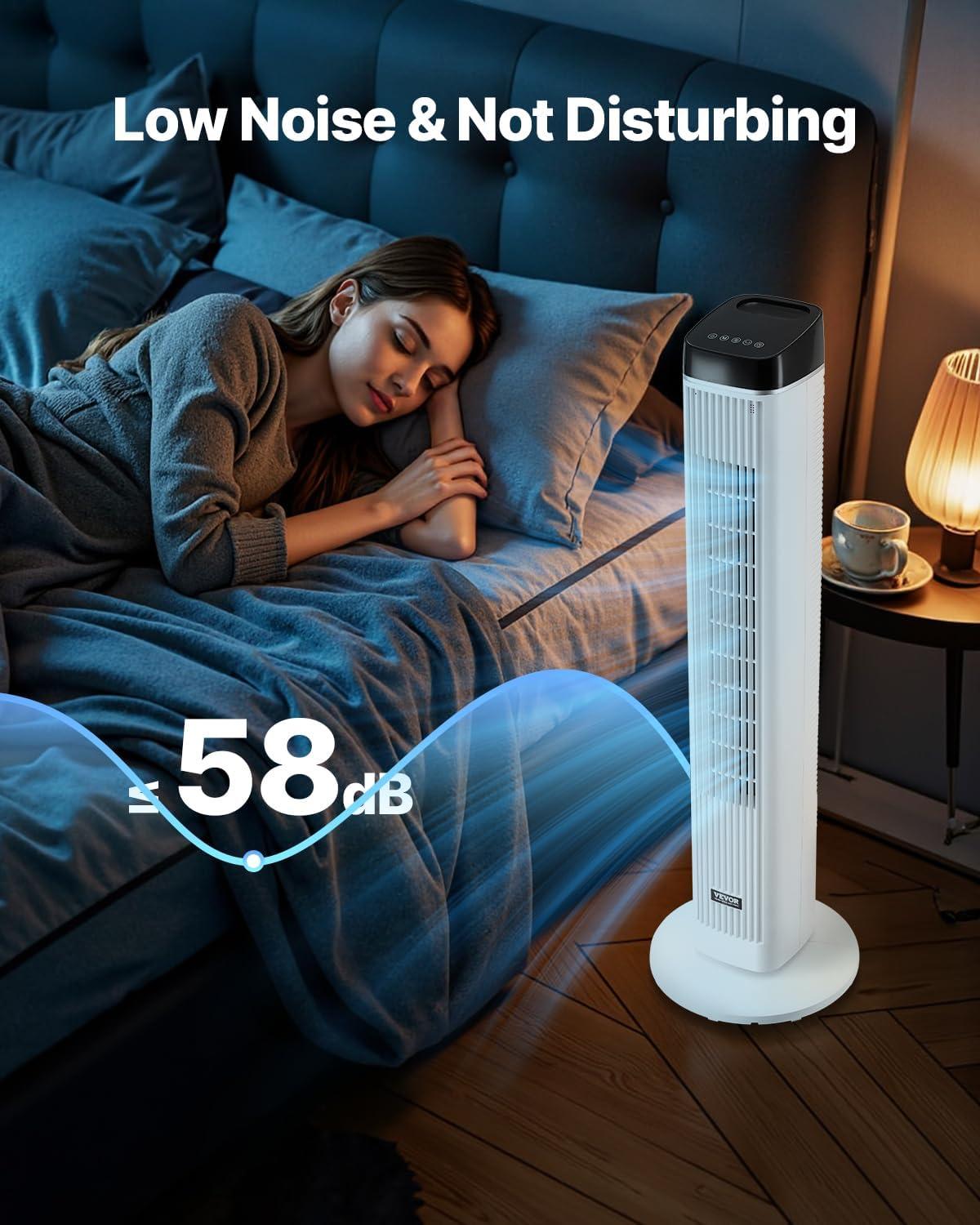 imageVEVOR Tower Fan 22 fts Velocity Quiet Floor Fan 70 Oscillating Fans for Indoors with 3 Speeds 4 Modes 12H Timer Portable Standing Bladeless Fan with Remote Control for Bedroom Office HomeStandard