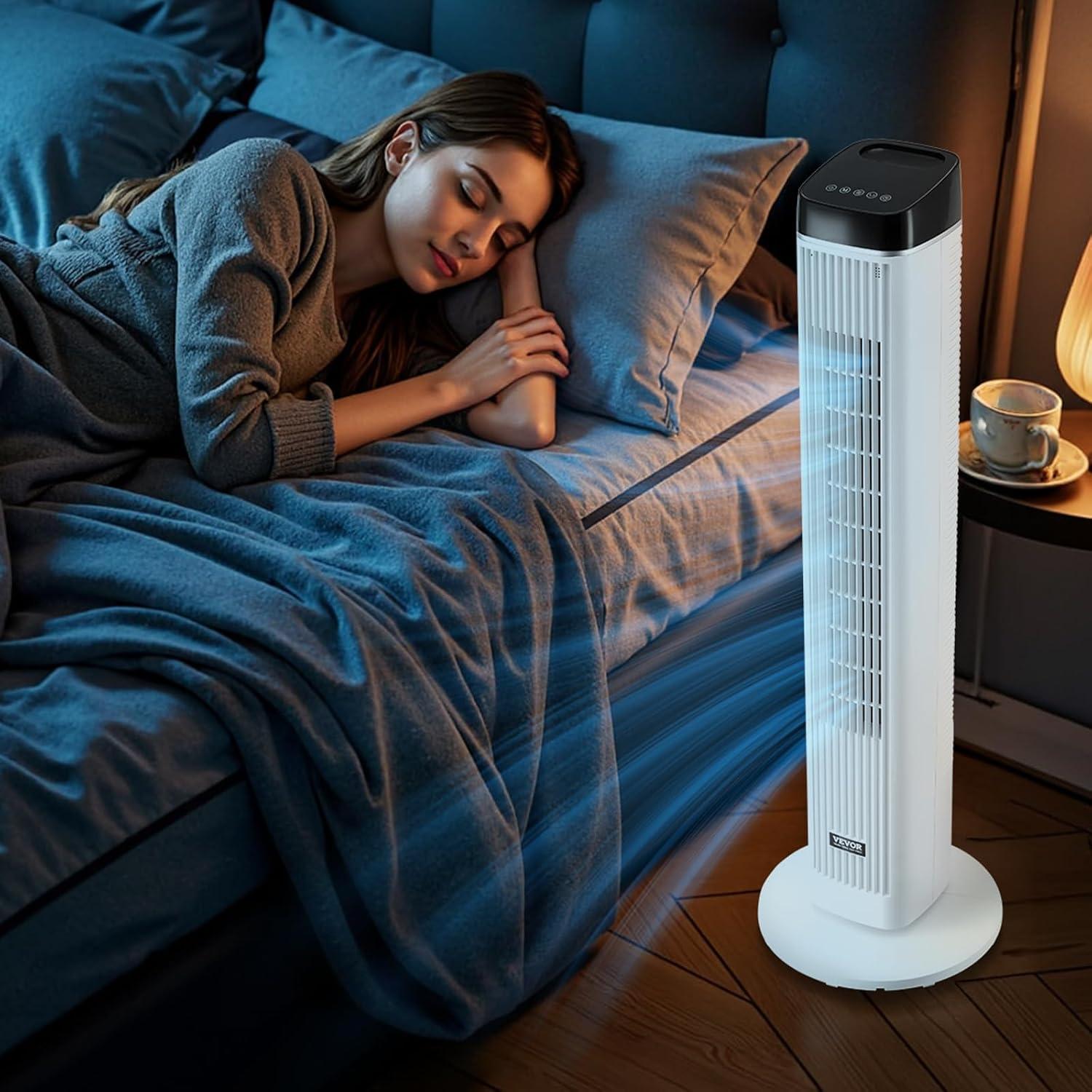 imageVEVOR Tower Fan 22 fts Velocity Quiet Floor Fan 70 Oscillating Fans for Indoors with 3 Speeds 4 Modes 12H Timer Portable Standing Bladeless Fan with Remote Control for Bedroom Office HomeStandard