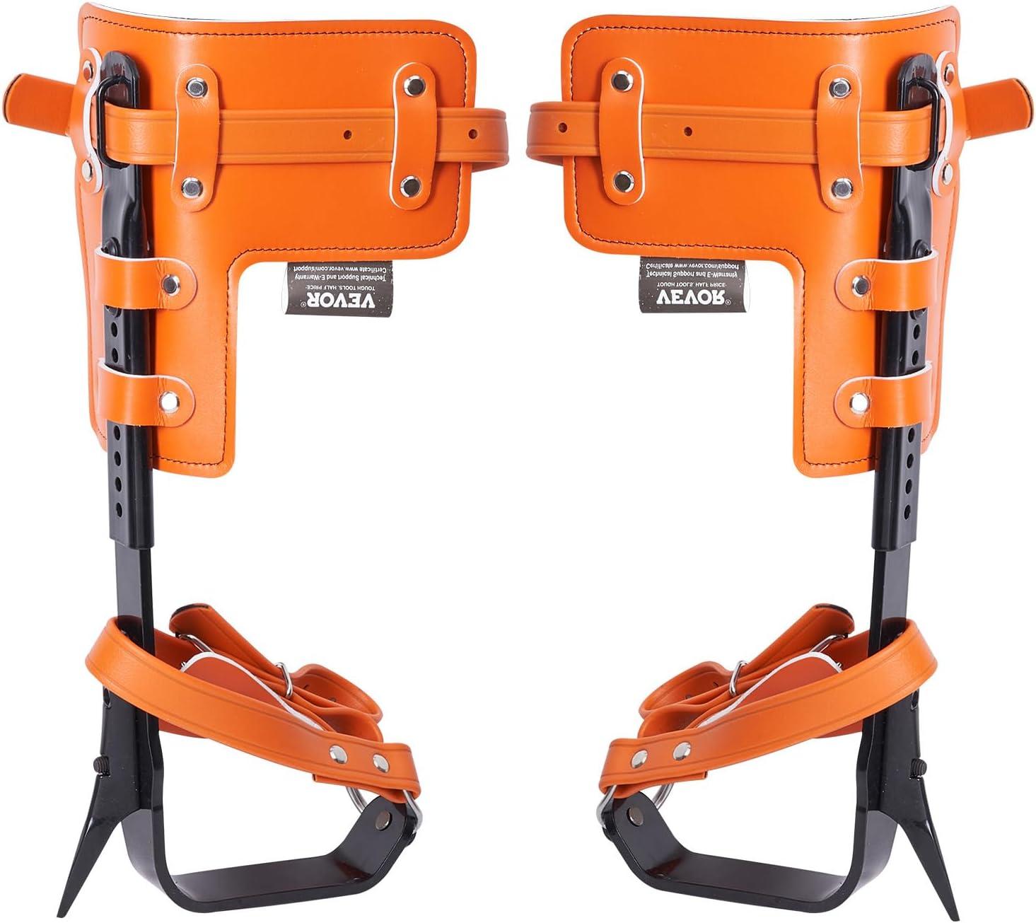 imageVEVOR Tree Climbing Spikes Set 1 Pair Alloy Steel Climbing Spurs with Safety Rope and Safety Harness 350lbs Load Capacity Tree Climbing Gear Arborist Equipment for Climbers Fruit Picking Orange