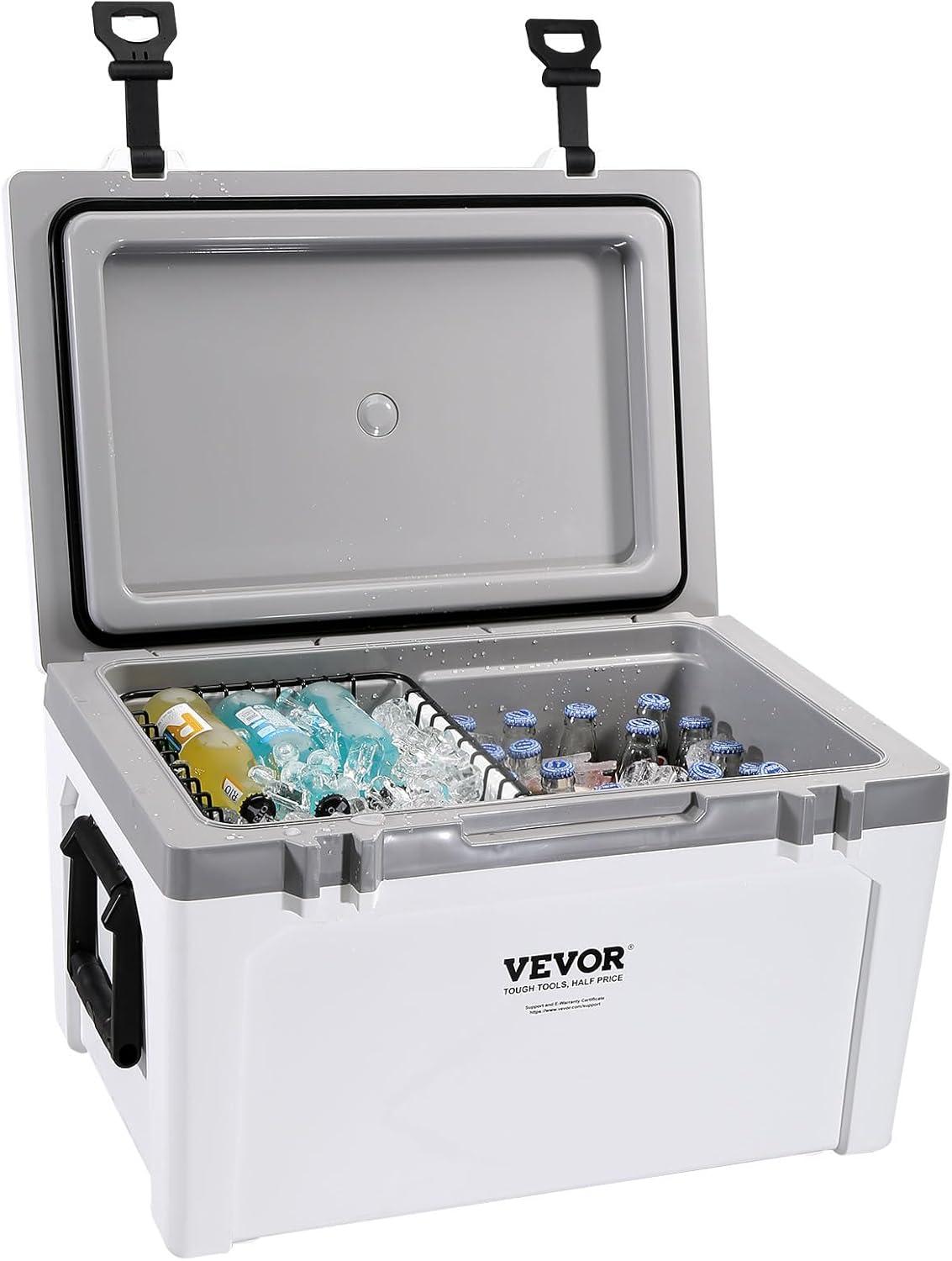 imageVEVOR UltraLight Hard Cooler Ice Retention Cooler with Heavy Duty Handle Ice Chest Lunch Box for Camping Travel Outdoor Keeps Cool for up to 6 Days 30 Lighter Than Rotomolded Coolers52 QT