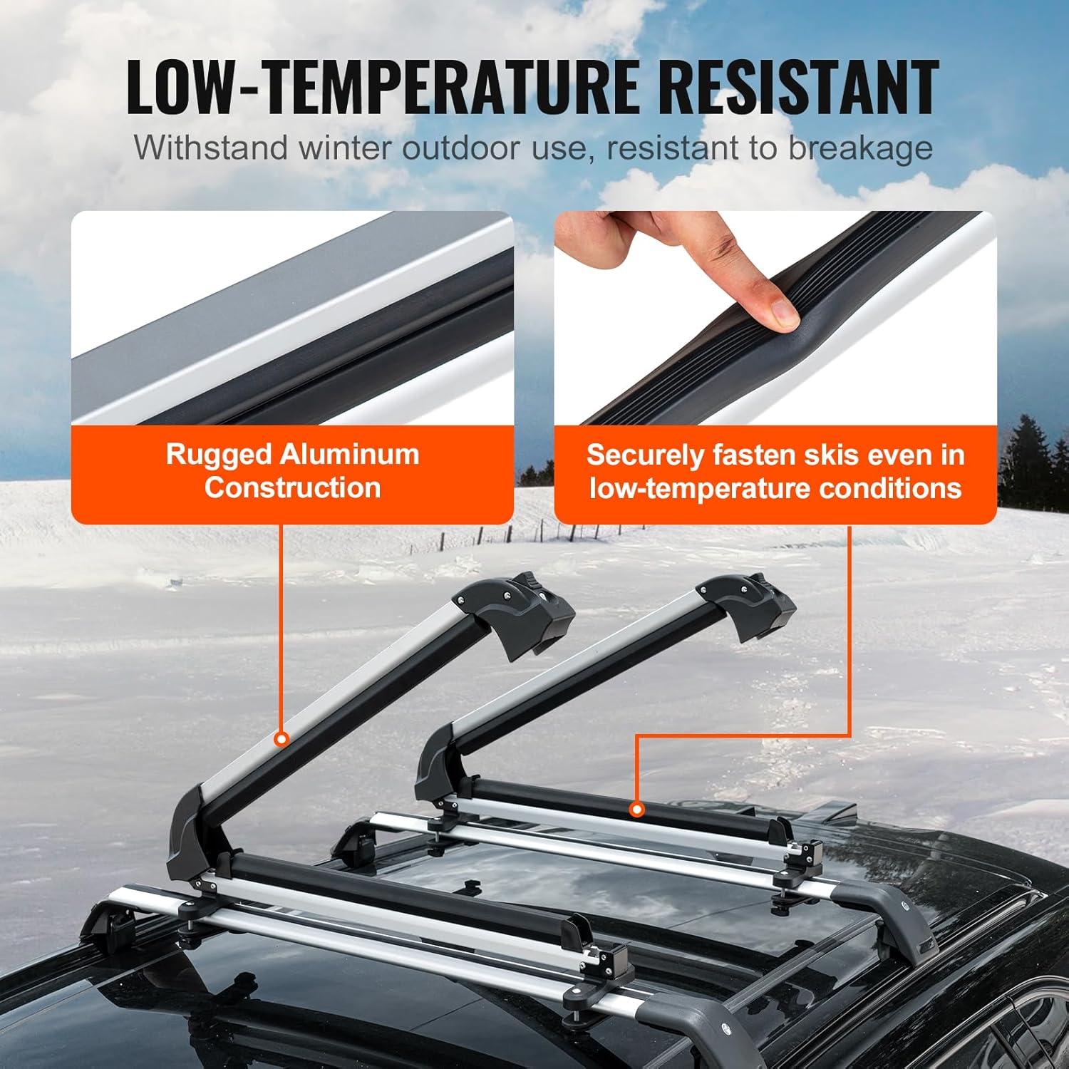 imageVEVOR Universal Car Roof Rack  Fit Most Crossbars Carry up to 6 Pairs of Skis or 4 Snowboards Aluminum Snowboard Ski Rack with Lock ampamp Rubber Padding
