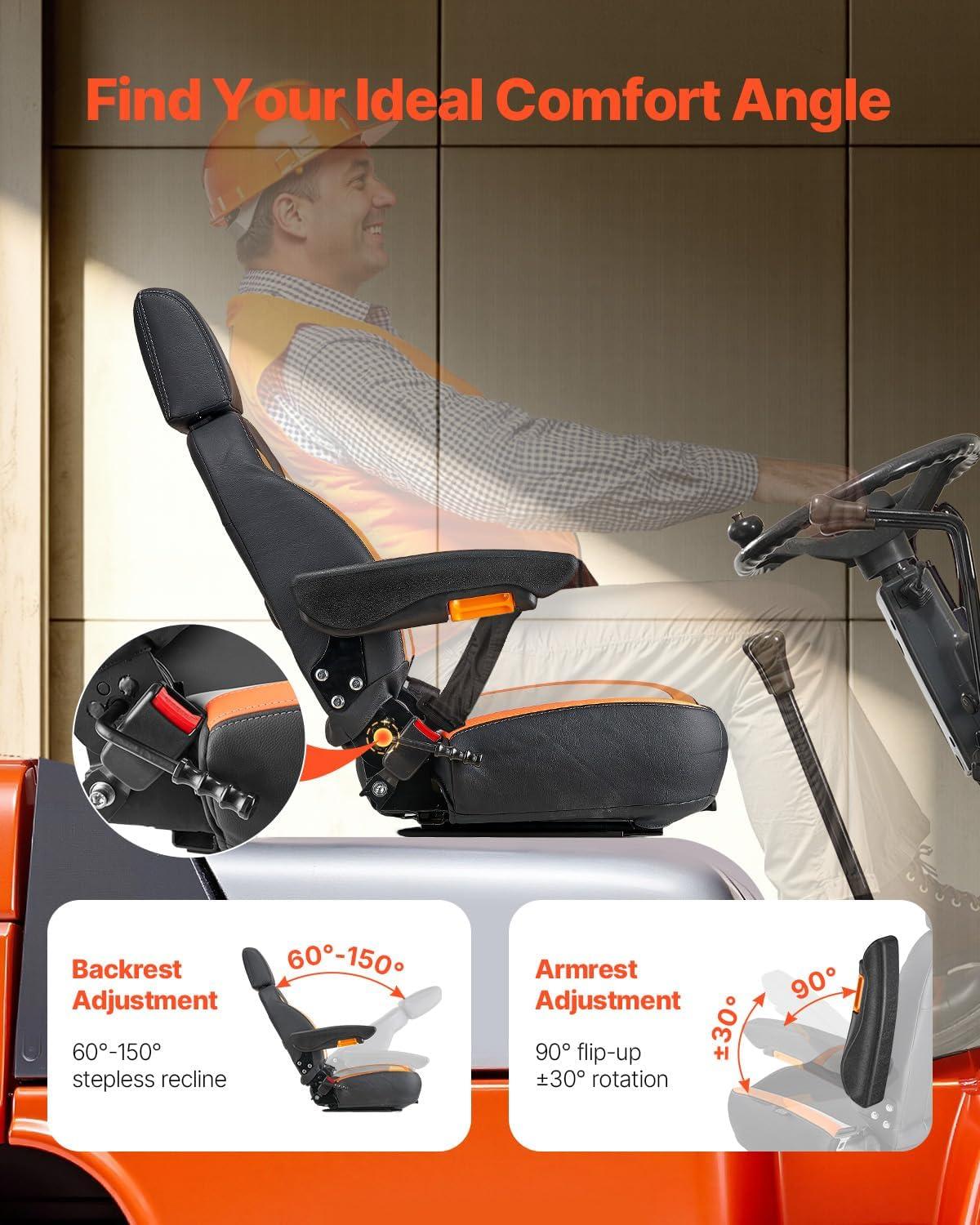 imageVEVOR Universal Forklift Seat Tractor Seat with Adjustable Back Armrest Headrest ampamp Safety Belt Secure Tractor Seat with Micro Switch Ergonomic Lawnmower Seat for Skid Loader Bulldozer