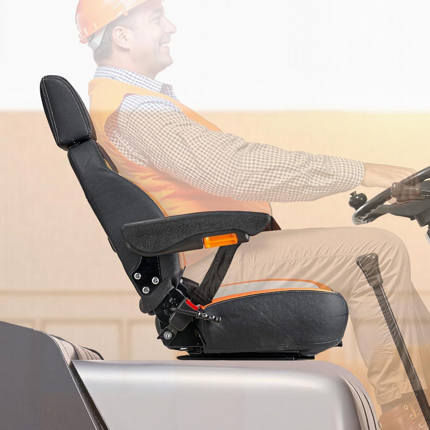 imageVEVOR Universal Forklift Seat Tractor Seat with Adjustable Back Armrest Headrest ampamp Safety Belt Secure Tractor Seat with Micro Switch Ergonomic Lawnmower Seat for Skid Loader Bulldozer