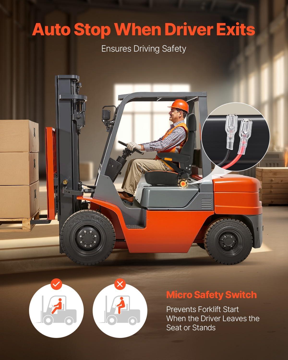 imageVEVOR Universal Forklift Seat Tractor Seat with Adjustable Back Armrest Headrest ampamp Safety Belt Secure Tractor Seat with Micro Switch Ergonomic Lawnmower Seat for Skid Loader Bulldozer