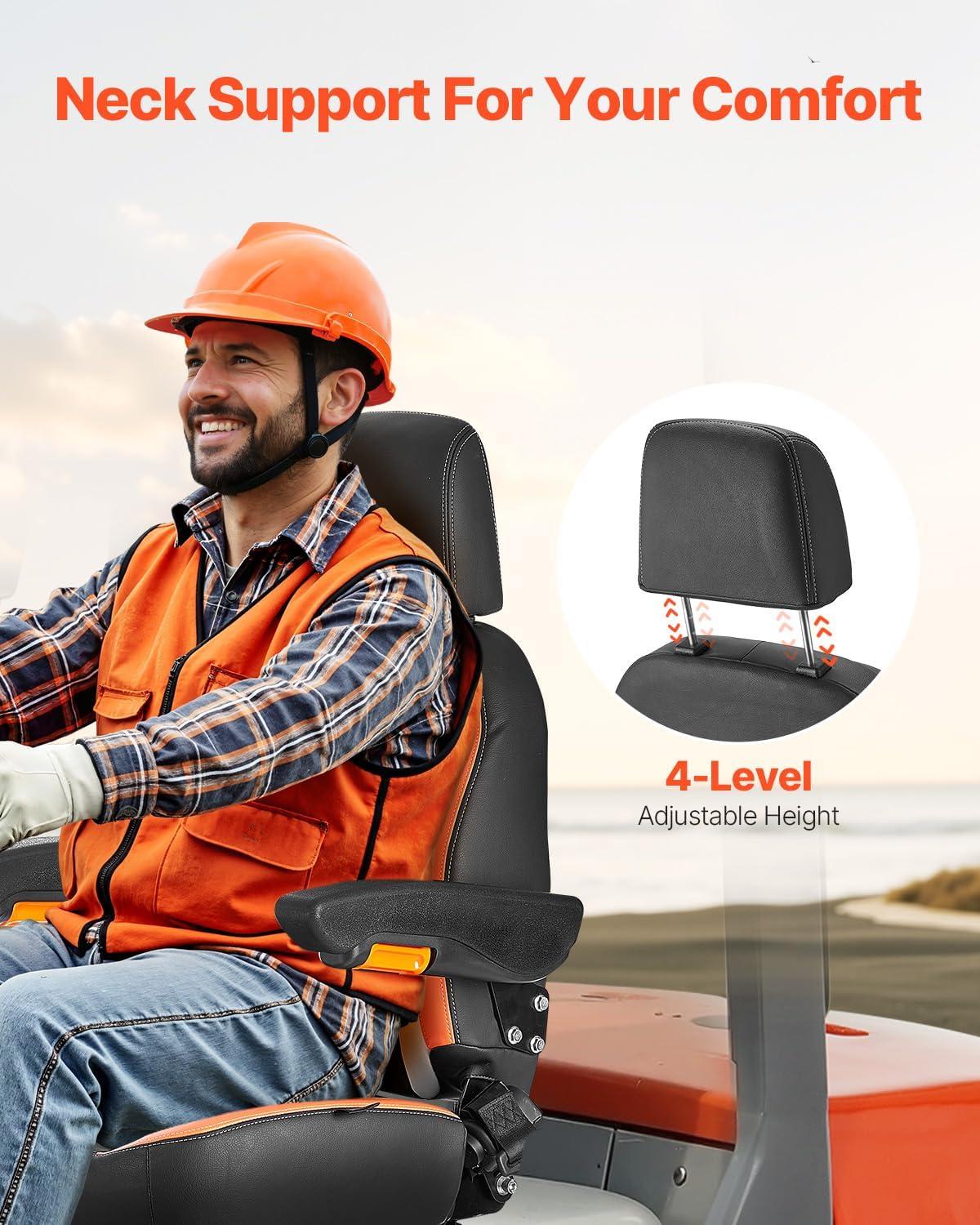 imageVEVOR Universal Forklift Seat Tractor Seat with Adjustable Back Armrest Headrest ampamp Safety Belt Secure Tractor Seat with Micro Switch Ergonomic Lawnmower Seat for Skid Loader Bulldozer