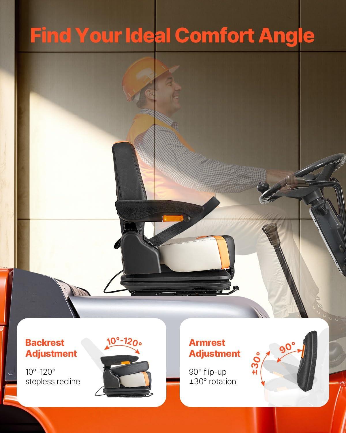 imageVEVOR Universal Forklift Seat Tractor Suspension Seat with Adjustable Back Armrest ampamp Safety Belt Secure Fold Down Tractor Seat with Micro Switch Lawnmower Seat for Skid Loader Bulldozer