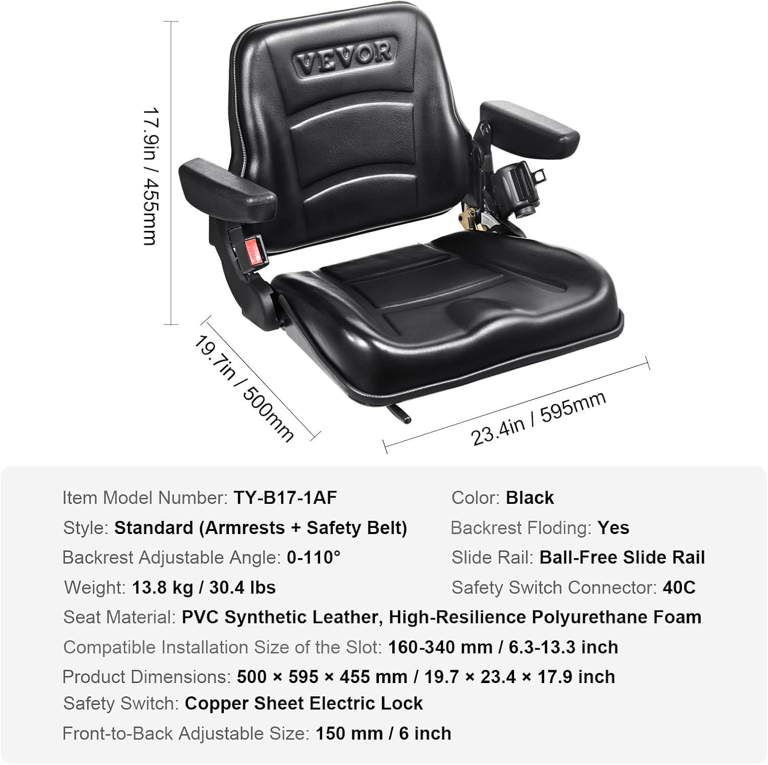 imageVEVOR Universal Tracor Seat Lawn Mower Seat with Micro Switch and Drainage Holes 63118 inch Extended Slot Tractor Seat for Tractor Loader Excavator2023New with ArmrestBelt