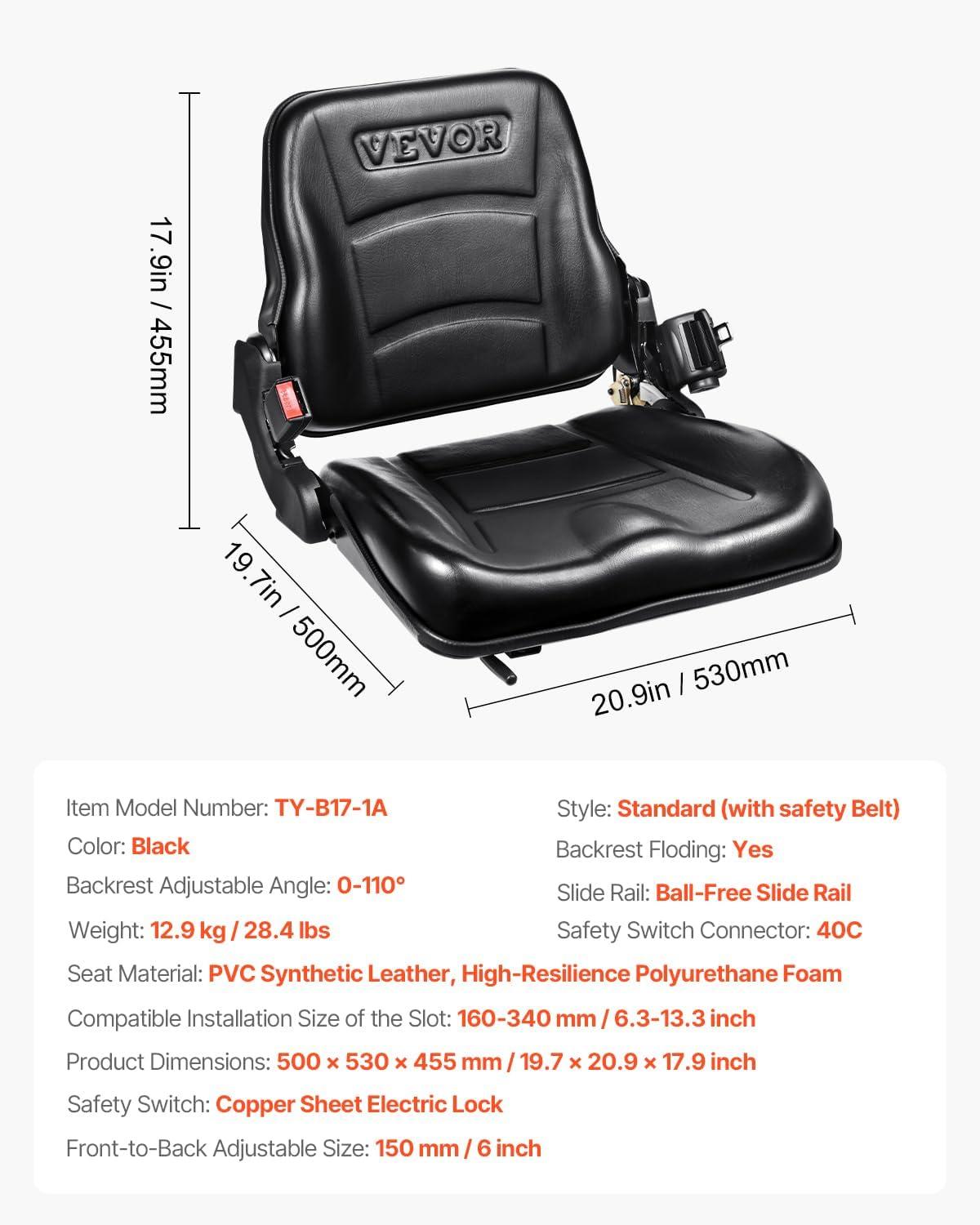 imageVEVOR Universal Tracor Seat Lawn Mower Seat with Micro Switch and Drainage Holes 63118 inch Extended Slot Tractor Seat for Tractor Loader Excavator2023New with Belt