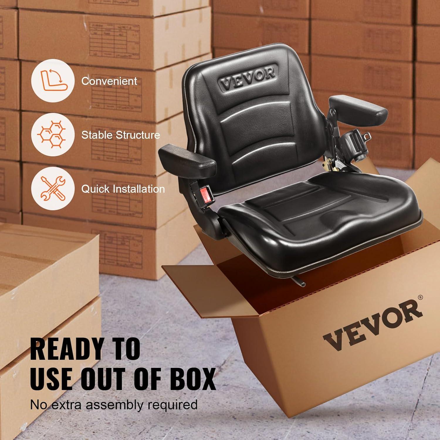 imageVEVOR Universal Tracor Seat Lawn Mower Seat with Micro Switch and Drainage Holes 63118 inch Extended Slot Tractor Seat for Tractor Loader Excavator2023New with ArmrestBelt
