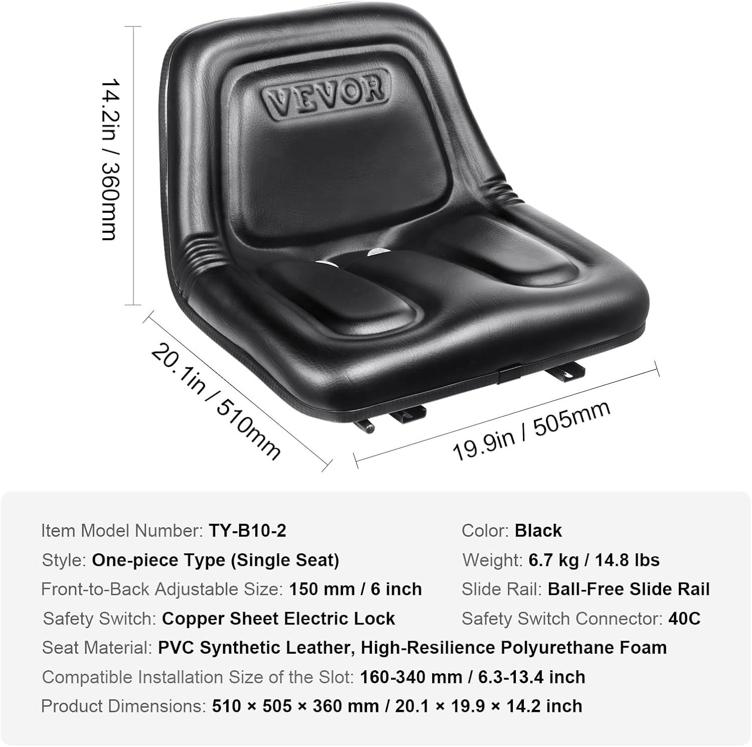 imageVEVOR Universal Tracor Seat Lawn Mower Seat with Micro Switch and Drainage Holes 63118 inch Extended Slot Tractor Seat for Tractor Loader ExcavatorOne piece style